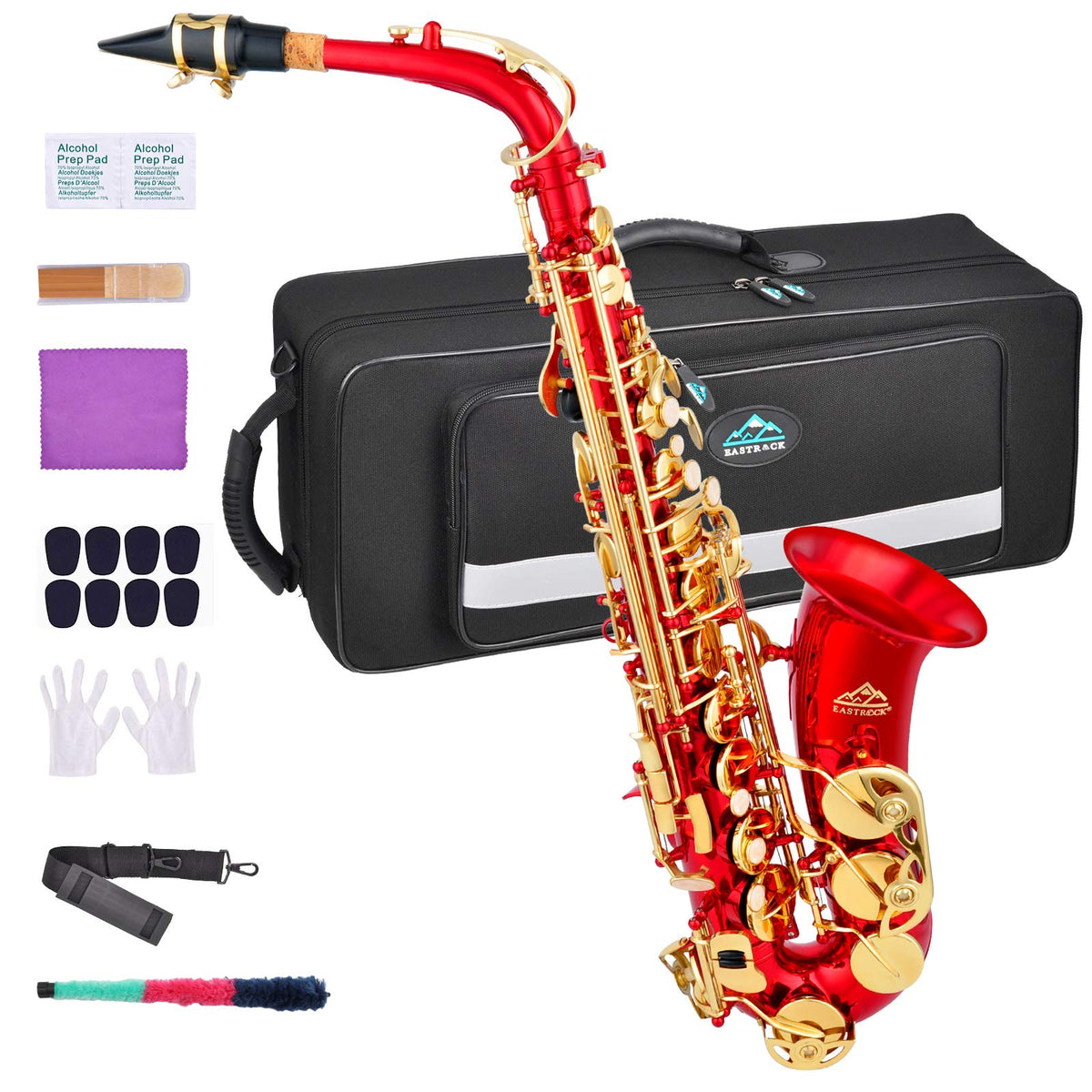 EASTROCK Red/Golden Alto Saxophone E Flat Sax Full Kit for Students Beginner with Carrying Case,Mouthpiece,Mouthpiece Cushion Pa