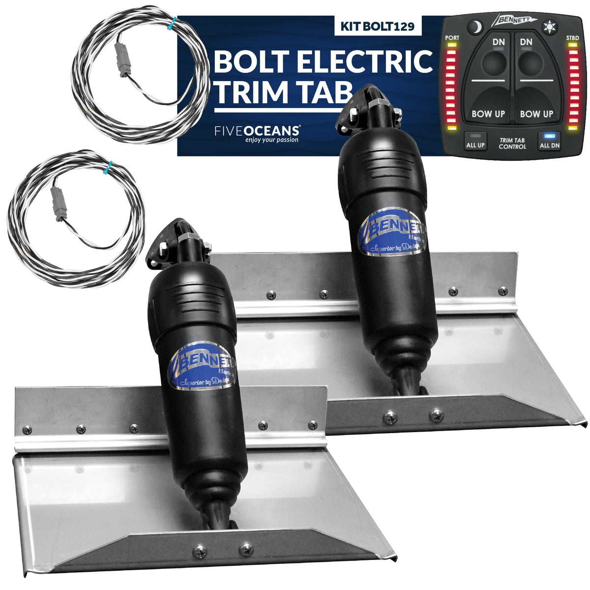 Bennett Bolt Electric Trim Tab System 12'' X 9'', Includes Integrated Helm Control, Actuators, Wires Harnesses And Mounting Hard