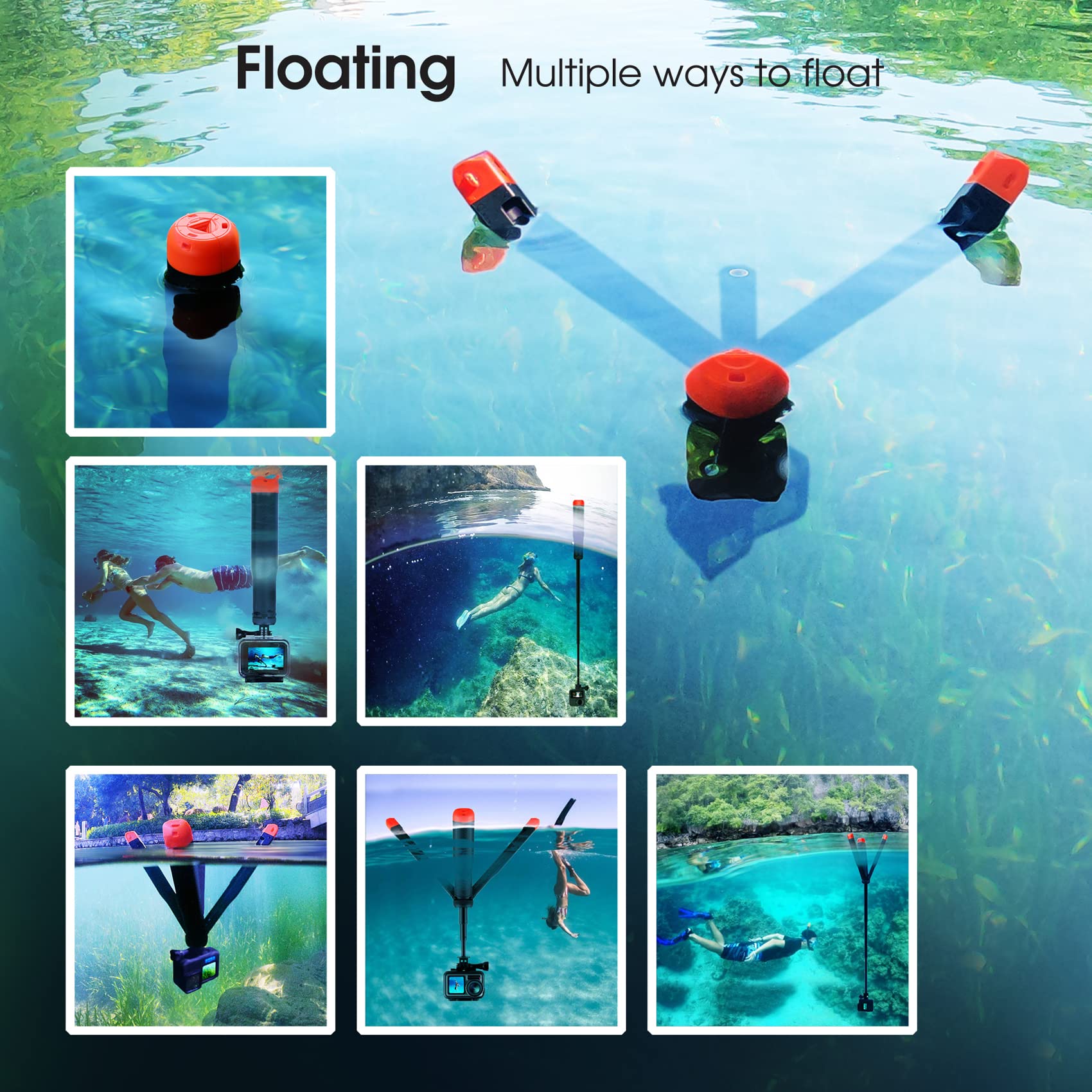 Soonsun 4In1 Floating Selfie Stick For Gopro Hero 13, 12, 11, 10, 9, 8, 7, 6, 5, 4, 3, Max, Fusion, Session, Dji Osmo, Akaso, In