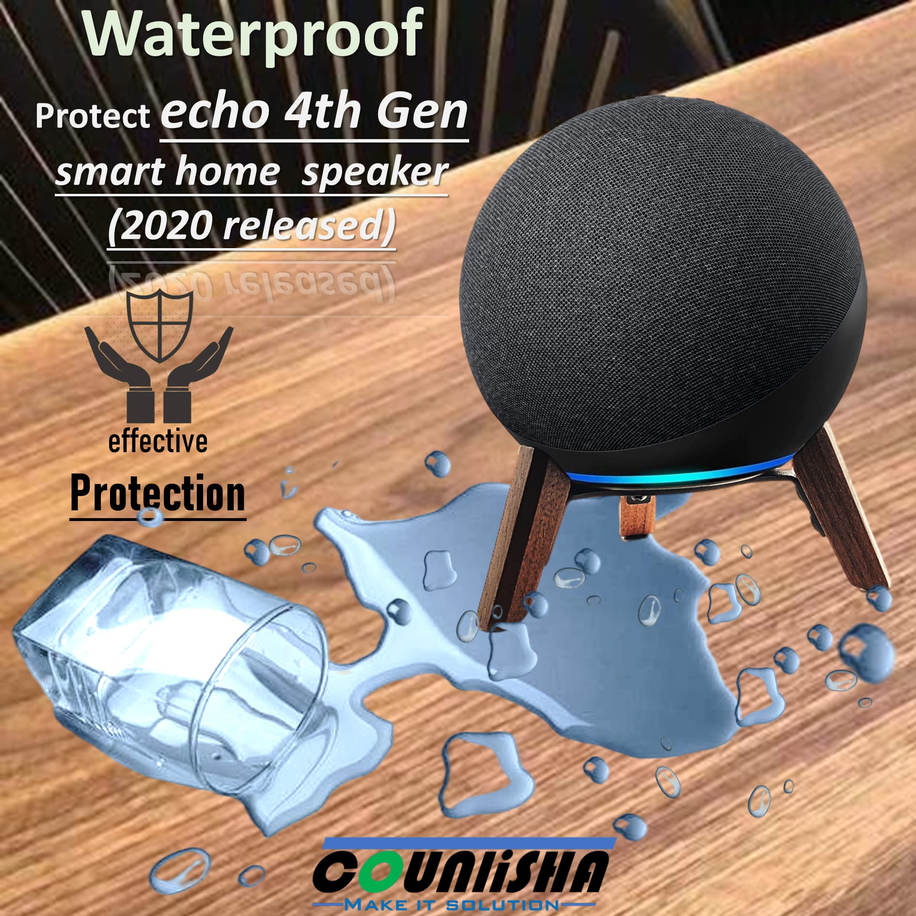 Real Wood Stand For Echo (4Th Gen) Speaker (2020),Tripod Holder Accessories Protect Alexa Speaker For Sound Better,Secure Stable Wooden Mount With Metal Frame For All New Echo 4Th Gen Speaker (Walnut)