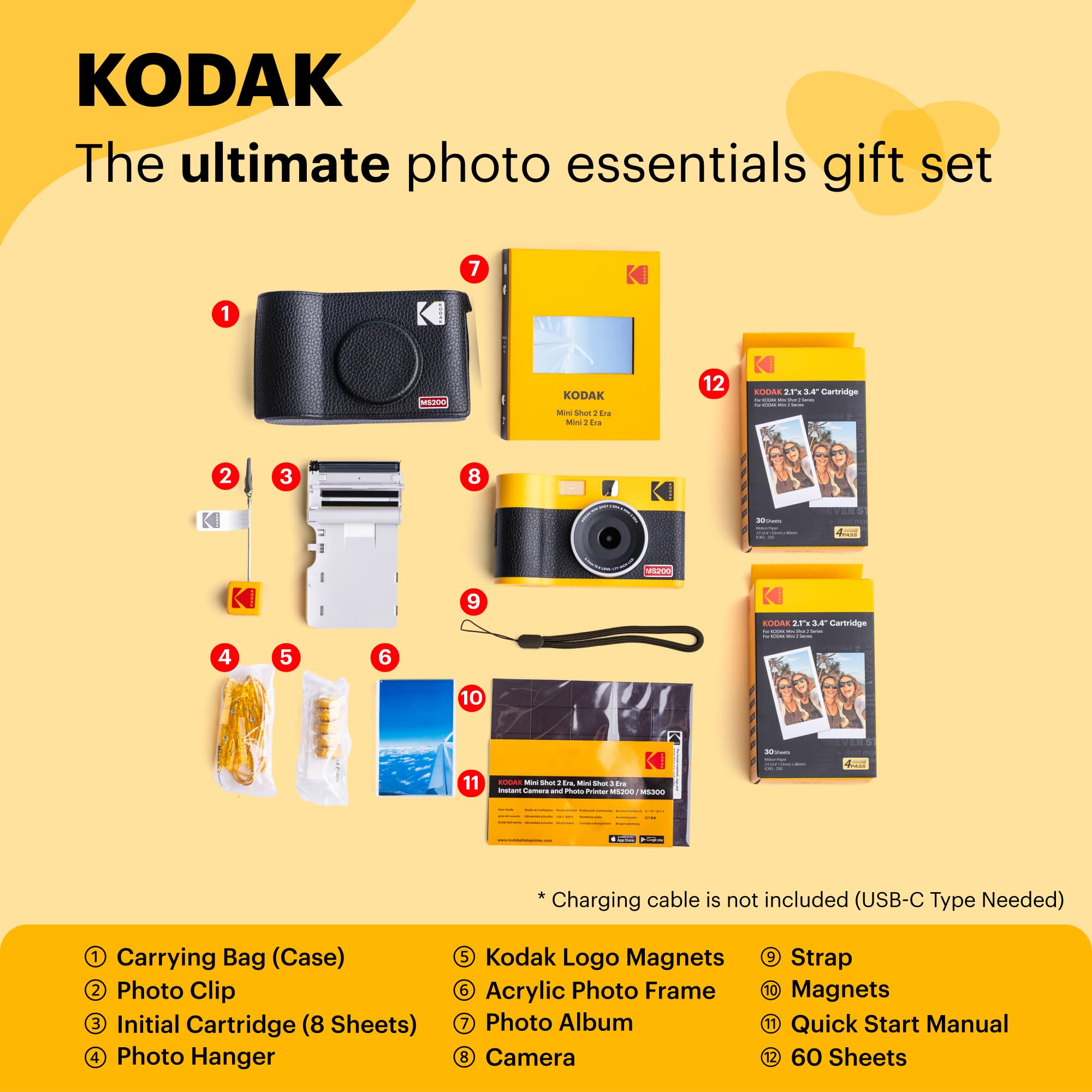 Kodak Mini Shot 2 Era 4Pass 2-In-1 Instant Camera And Photo Printer (Black, Camera + Initial 8 Sheets + 60 Sheets + Accessories)