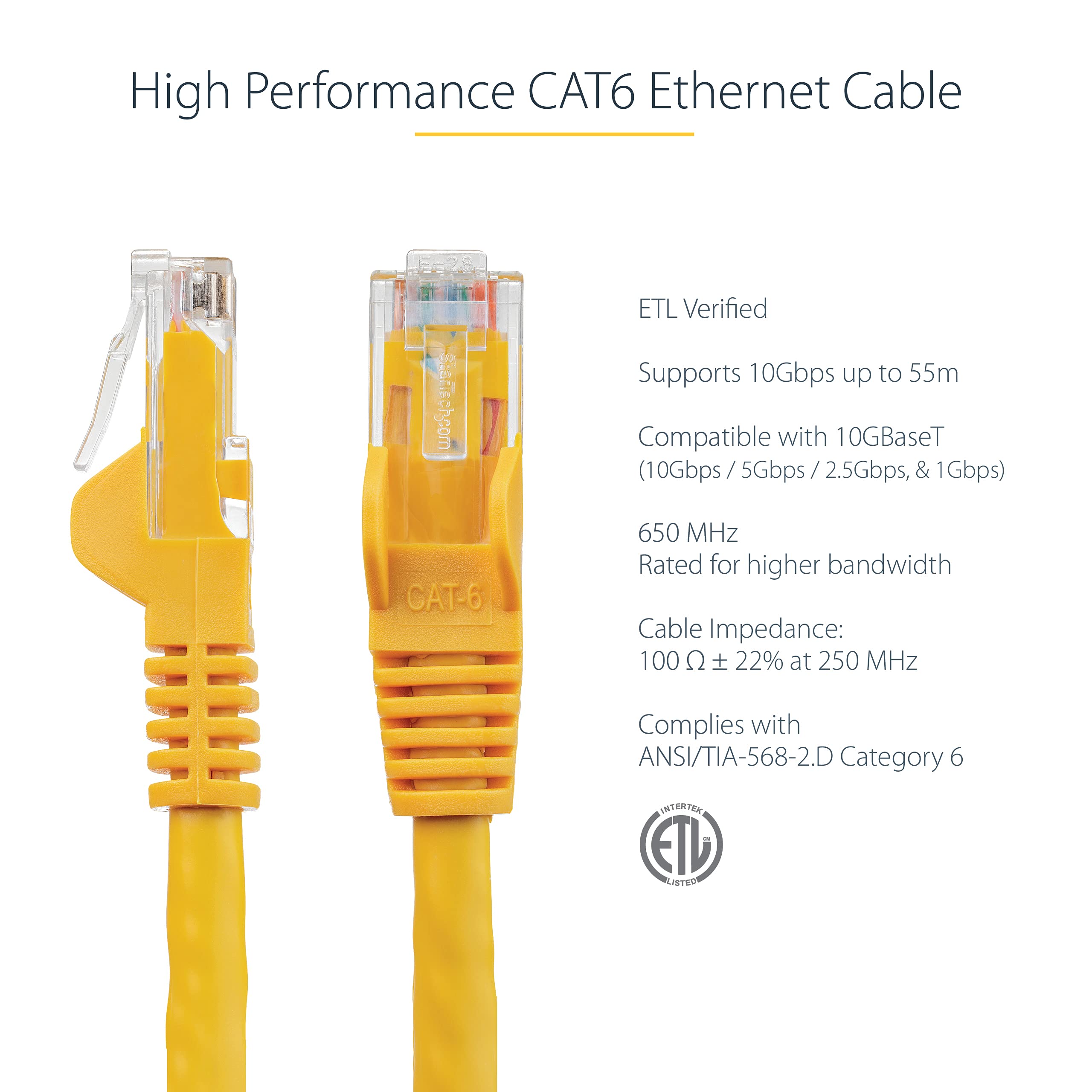 Startech.Com 6In Cat6 Ethernet Cable   Yellow Cat 6 Gigabit Ethernet Wire  650Mhz 100W Poe Rj45 Utp Network/Patch Cord Snagless
