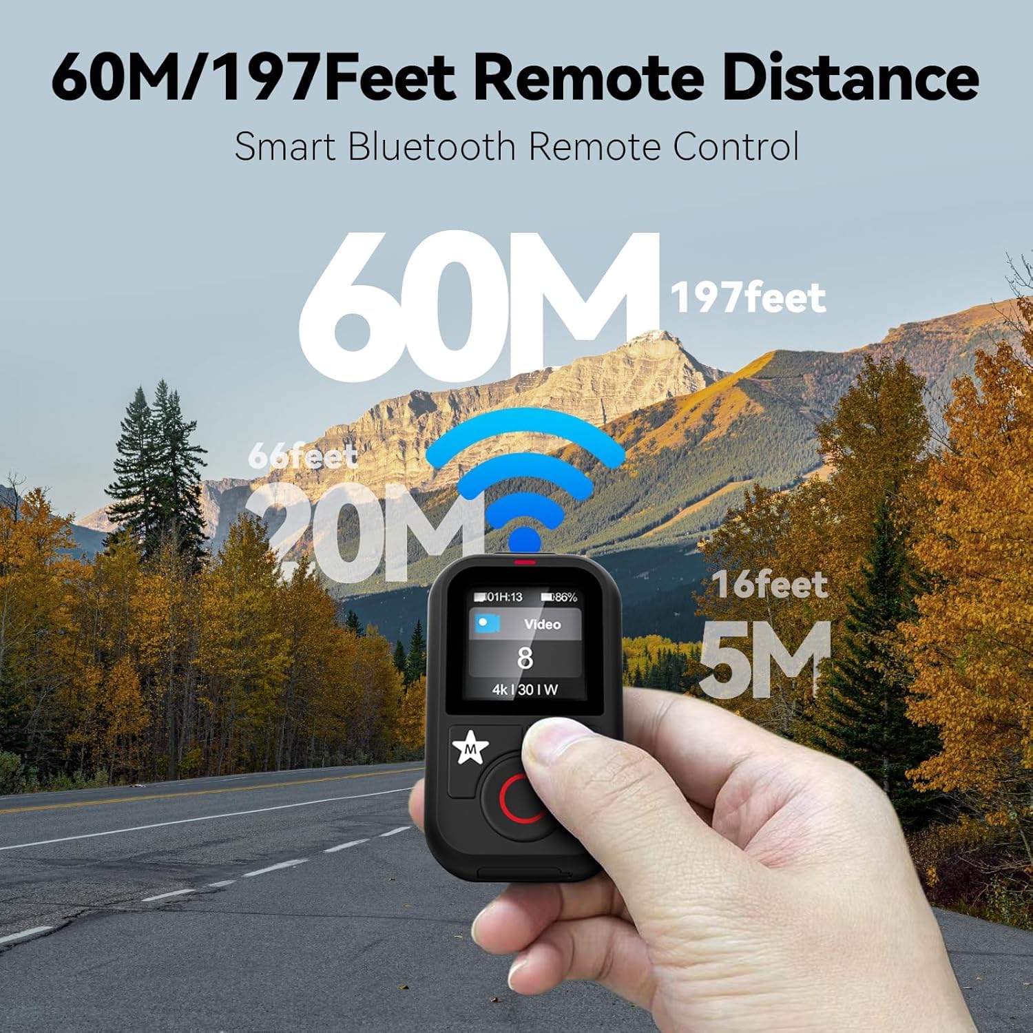 Telesin T13 Waterproof Smart Remote Control With Color Lcd Screen, 5-60M Wireless Remote With Wrist Strap, Compatible With Gopro