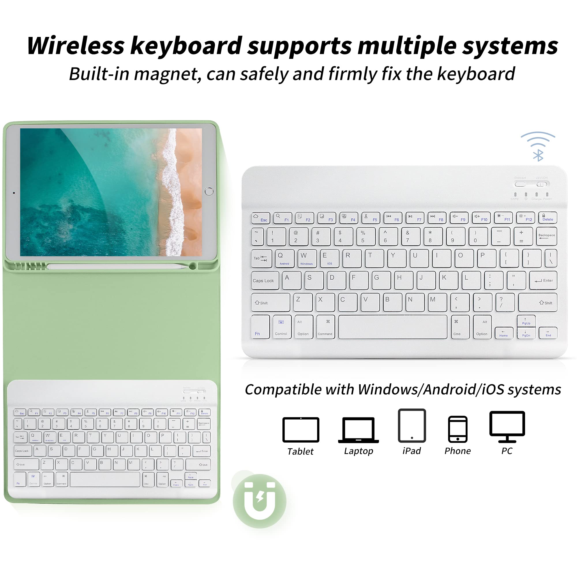 Aoub Keyboard Case For Ipad 9Th Generation 2021/8Th Gen 2020/7Th Gen 2019 10.2 Inch, Detachable Wireless Bluetooth Keyboard, Sta