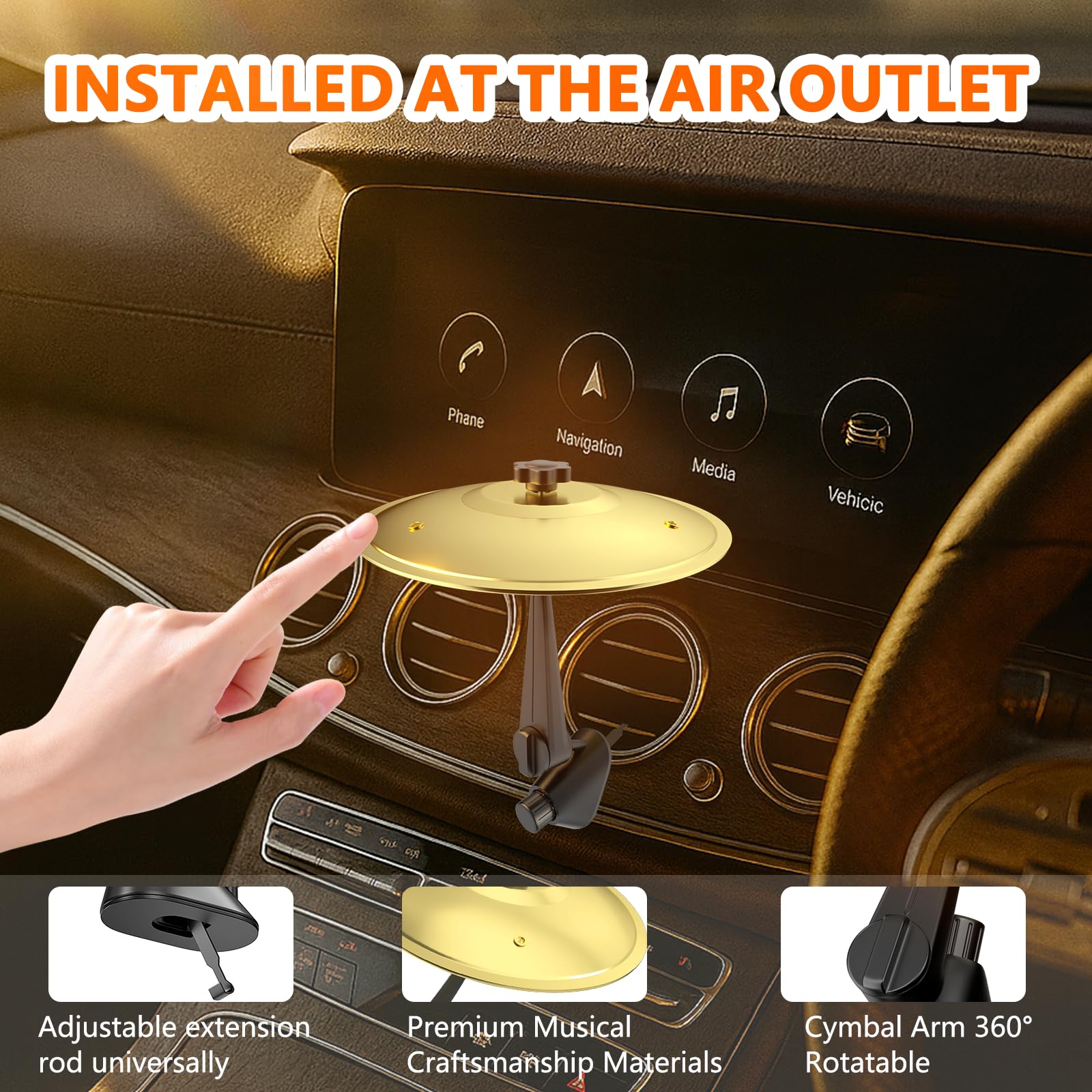 Car Cymbal Air Vent, Mini Car Crash Cymbals, Add Fun To Your Drive With Car Drum | A Great Gift For Drummers And Music Lovers |