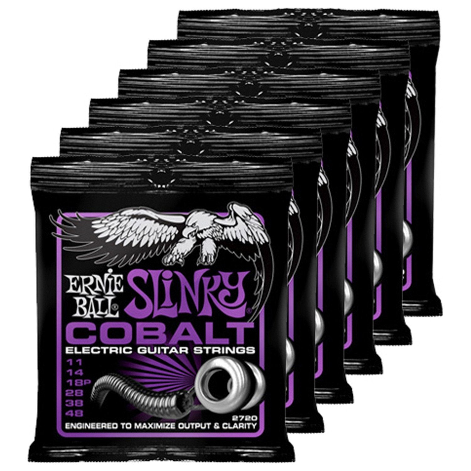 6 Sets Of Ernie Ball Cobalt 2720 Power Slinky .011 .048 Guitar Strings