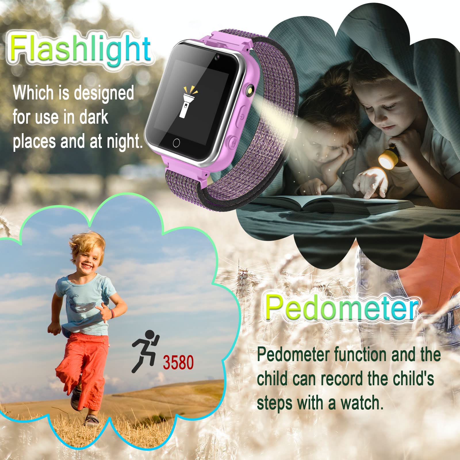 Pthtechus Kids Smart Watch, Smartwatch For Boys Girls Age 4 12 With 24 Puzzle Games 2 Hd Cameras Hd Touchscreen Mp3 Music Player