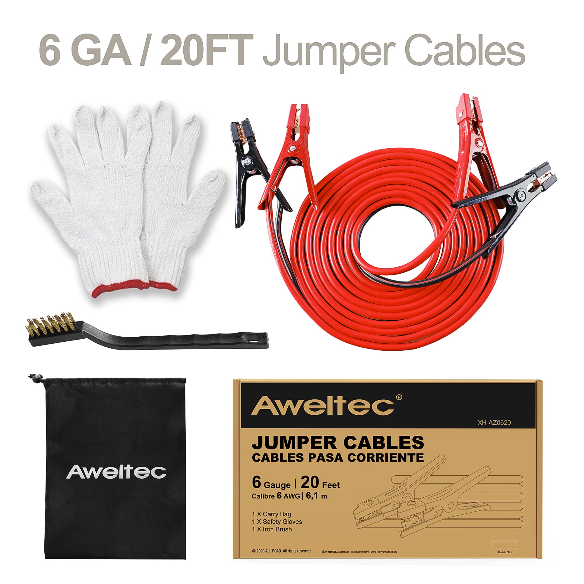 Aweltec Jumper Cables 6 Gauge 20 Feet Battery Jumper Cables For Car  40? To 140?   Heavy Duty Booster Cables With Carry Bag, Saf