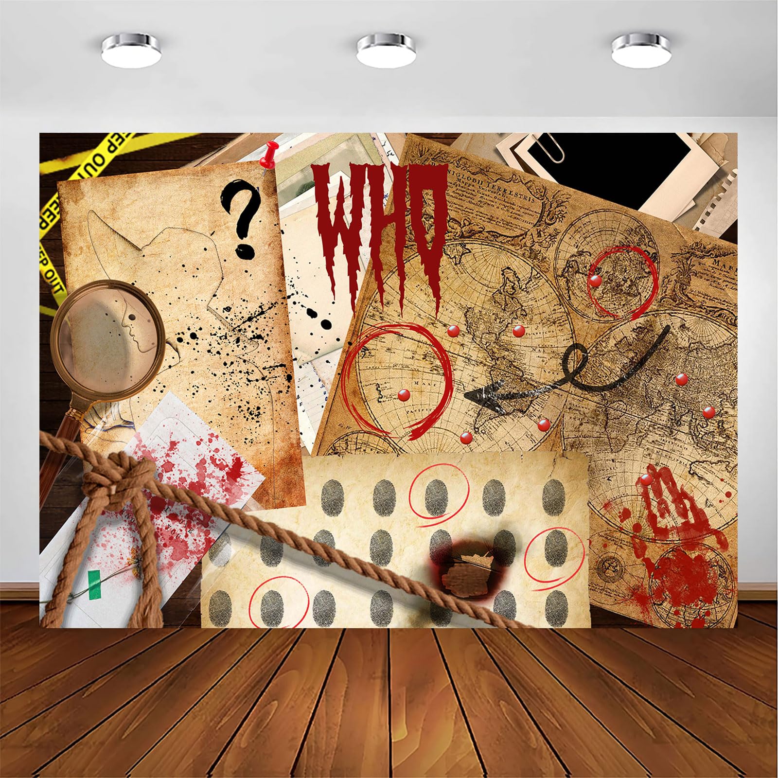 Yieldeer Spy Detective Backdrop 7X5Ft Murder Crime Scene Photo Fingerprint Clues Evidence Top Secret Mission Mystery Party Decor