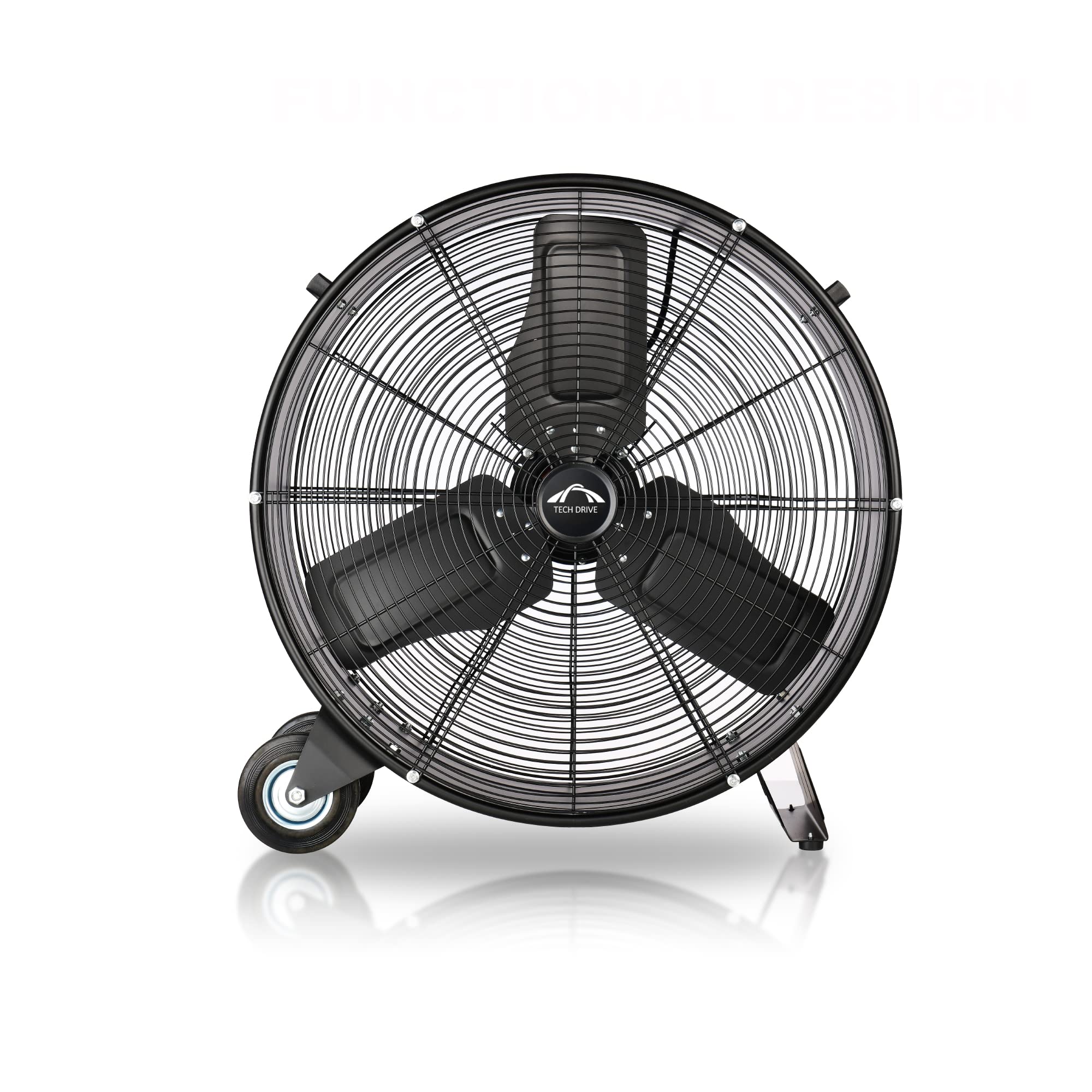 Tech Drive Heavy Duty Metal Industrial Drum Fan, 24 Inch High Velocity Shop Fan, 2 Speed Large Floor Fan For Warehouse, Workshop