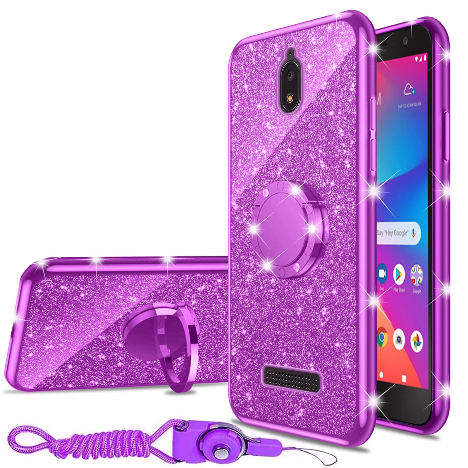 Nancheng For Blu View 2/B130Dl Case Luxury Cute Soft Tpu Silicone Glitter Cover For Girls Women With Diamond Ring Kickstand Bump