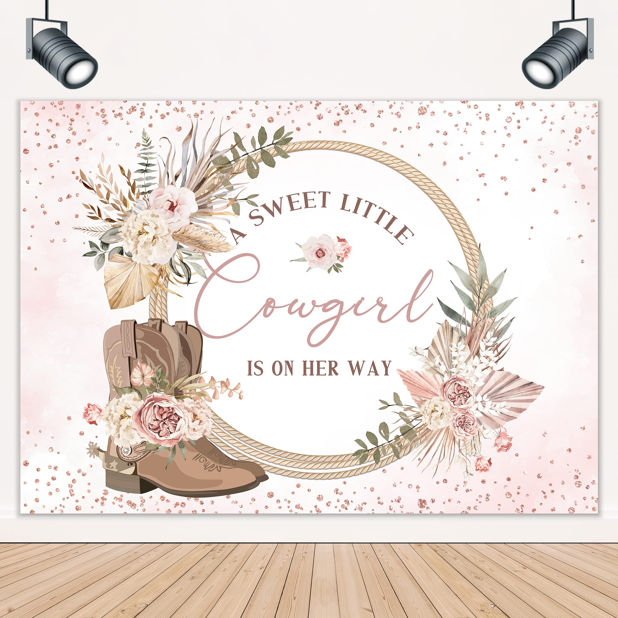LIGHTINHOME Cowgirl Backdrop 7Wx5H Feet Boho Western Country Floral Straw Rope Cowboy Wild West Girl Baby Shower Photography Bac