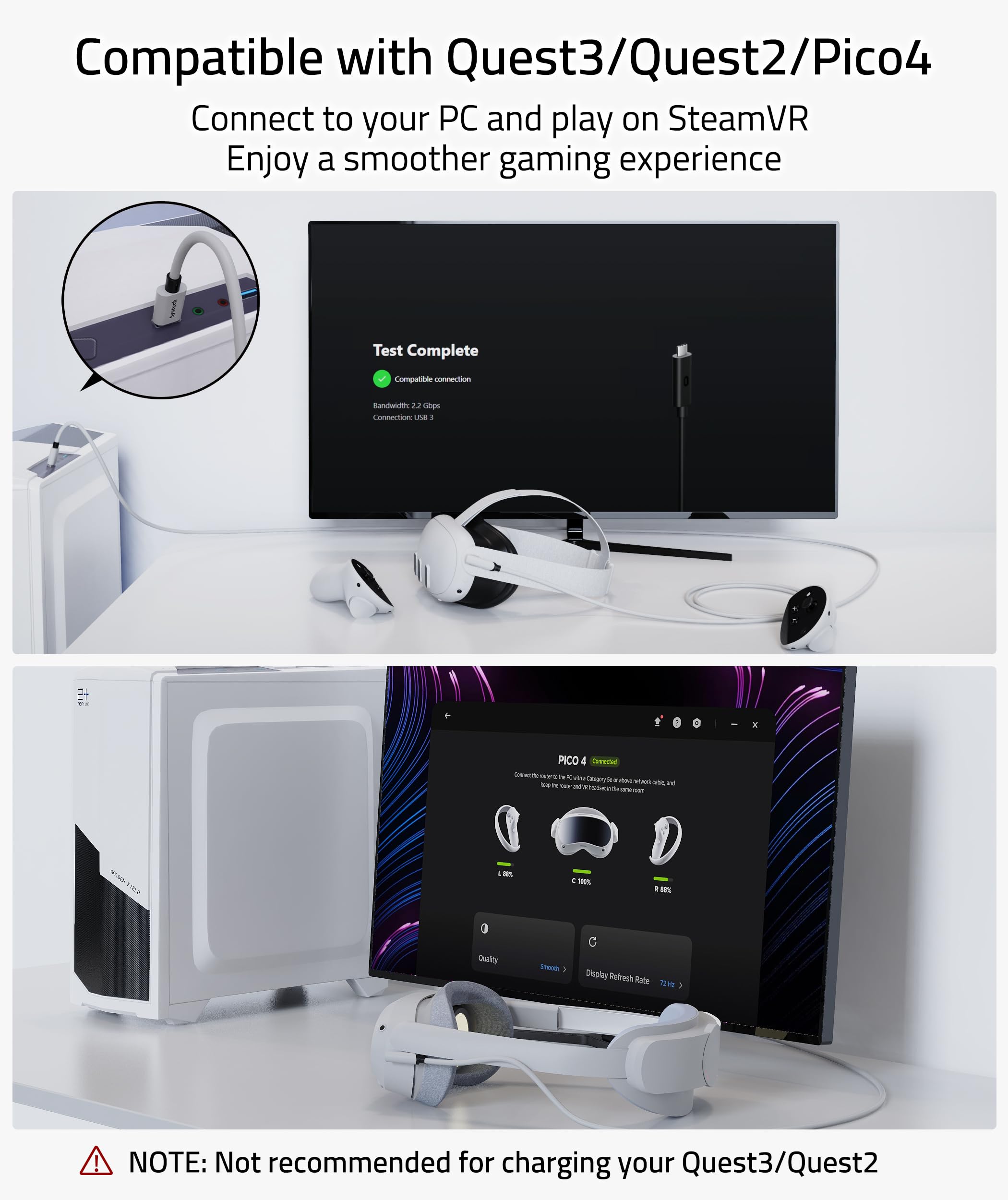 Syntech Link Cable 10 Ft Compatible With Meta/Oculus Quest 3, Quest2 Accessories And Pc/Steamvr, High Speed Pc Data Transfer, Us