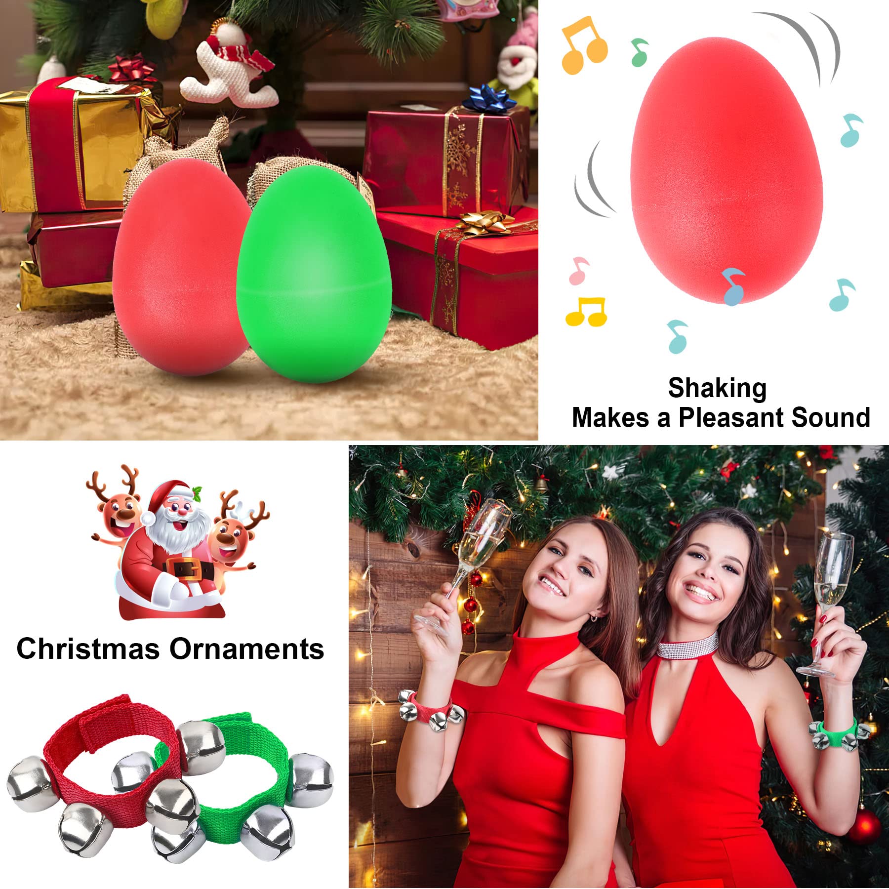 Augshy 24 Packs Christmas Shaker Musical Instruments For Kids, 12 Packs Egg Shaker And 12 Packs Wrist Hand Band Jingle Bells (Re