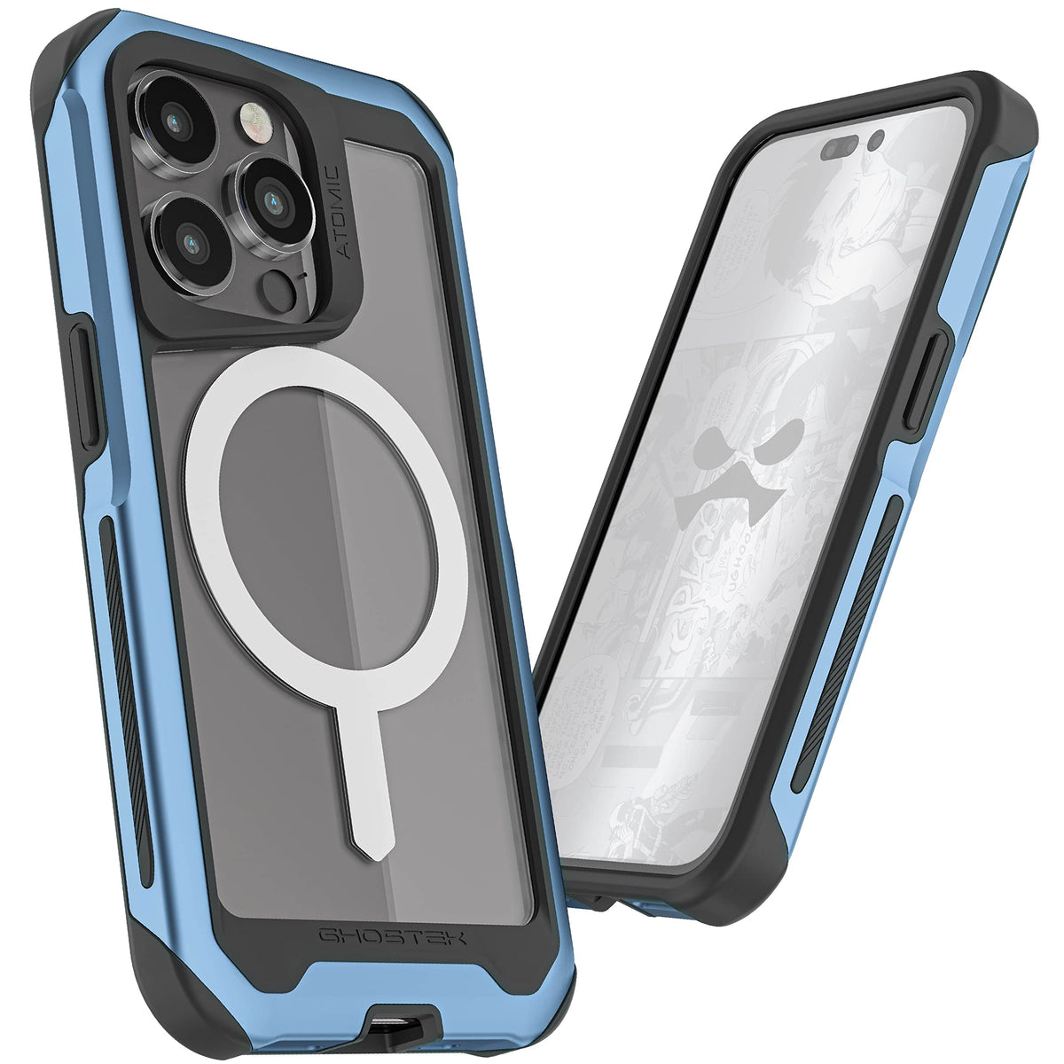 Ghostek Atomic Slim Iphone 14 Plus Case Blue With Crystal Clear Magsafe Magnetic Ring Back Wireless Charging Compatible Tough Mi