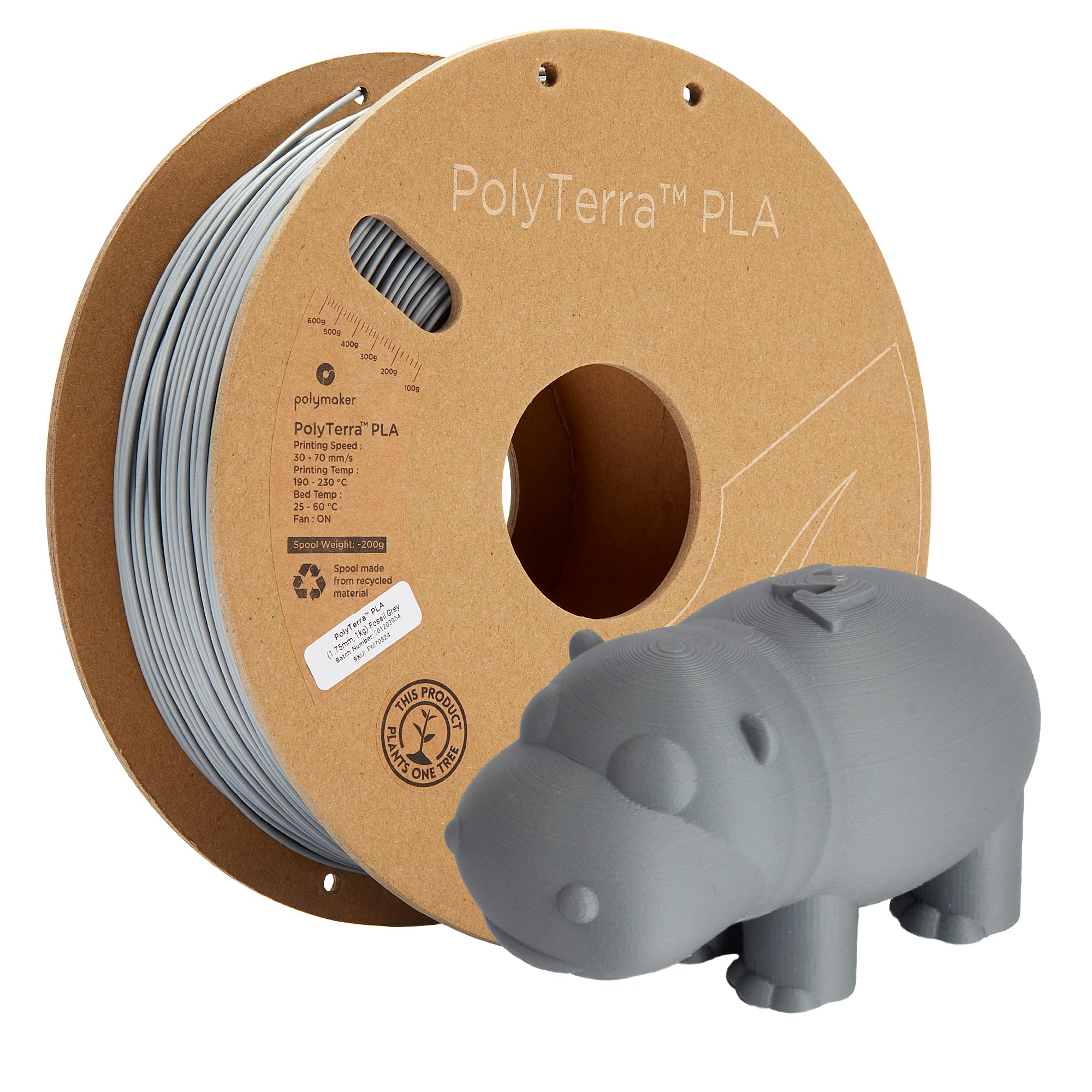 Polymaker Matte PLA Filament Fossil Grey 1.75mm 1kg 3D Printing Filament, PolyTerra 3D Printer PLA Filament