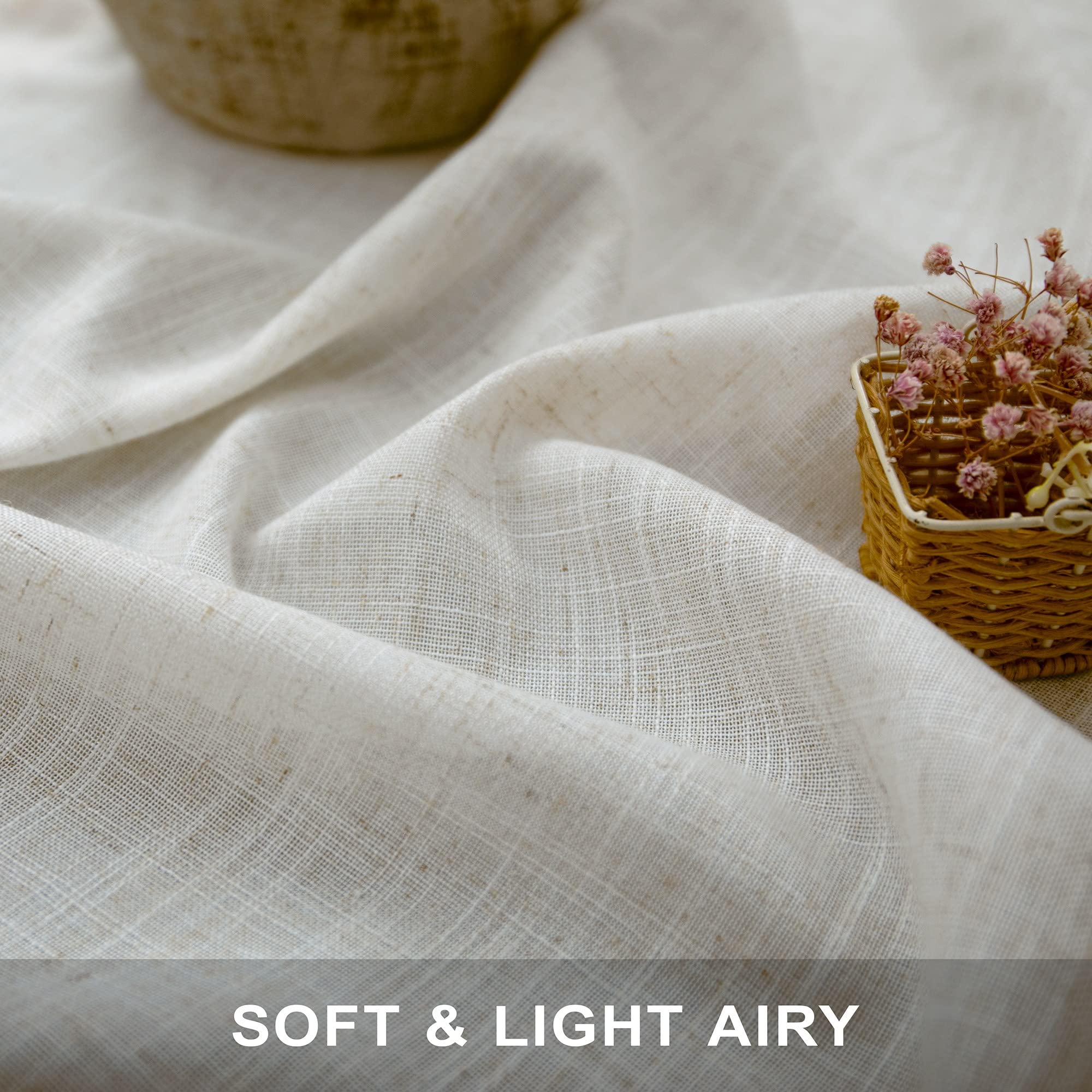 Natural Linen Curtains 38 Inch Wide For Door 2 Panel Rod Pocket Back Tab Semi Sheer Neutral Cream Curtains For Small Windows Bat