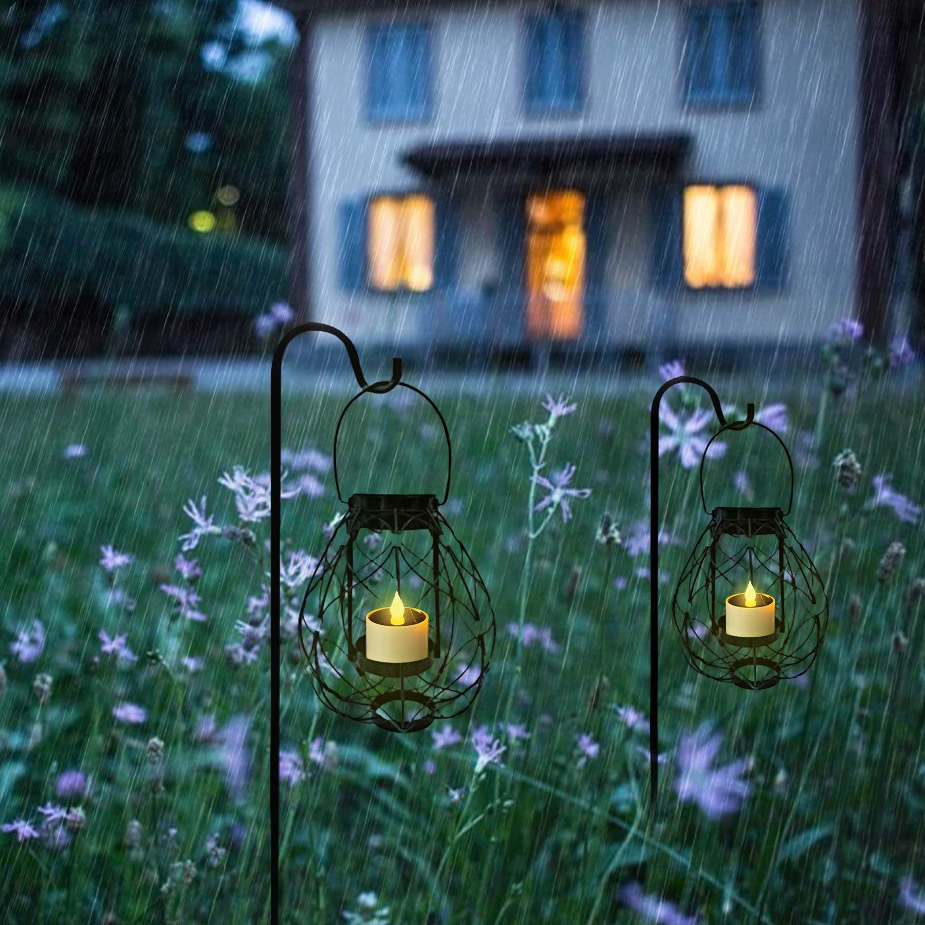 Yakpo 6 Pack Warm White Solar Powered Outdoor Waterproof Led Tea Lights, Rechargeable Flameless Flickering Solar Tealights Batte