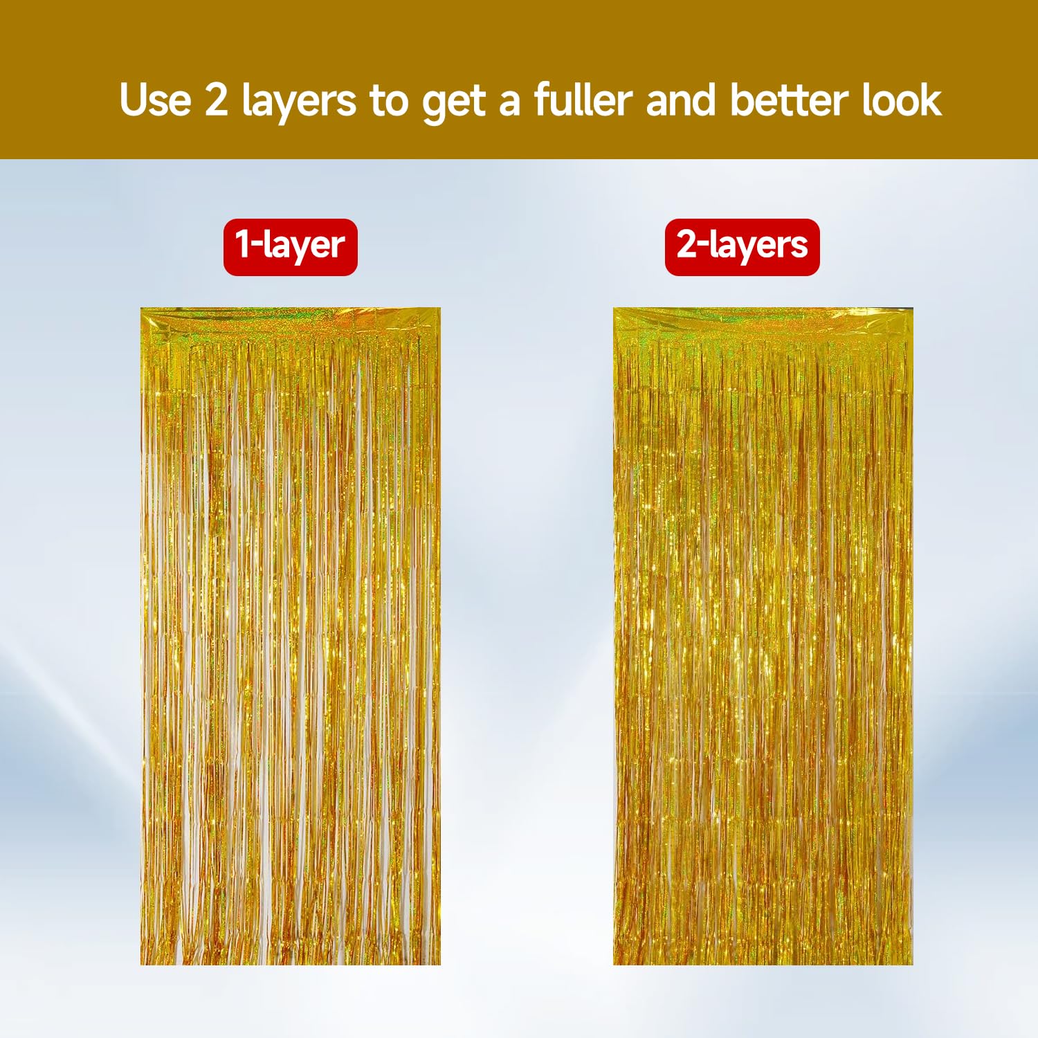 Qrabbit 4 Pack Gold Party Streamers, Shiny Foil Fringe Curtain Backdrop For Birthday Wedding Bachelorette Baby Shower Bridal Sho