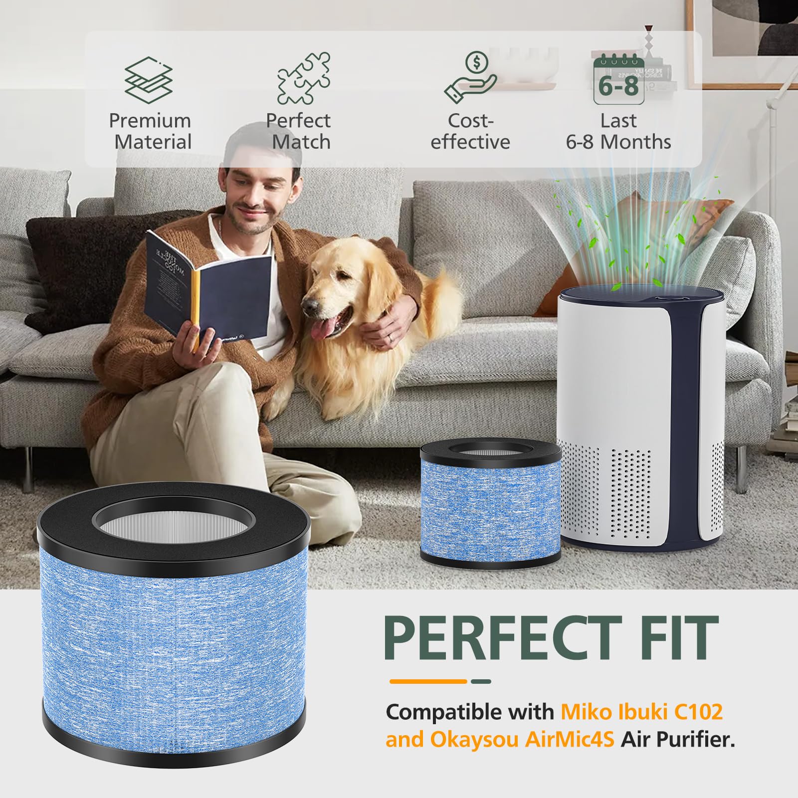 2 Pack C102 True Hepa Air Filter Ma 01Cw Replacement Filter Compatible With Miko Ibuki Air Purifi Er C102, Ma 18 And Okaysou Air