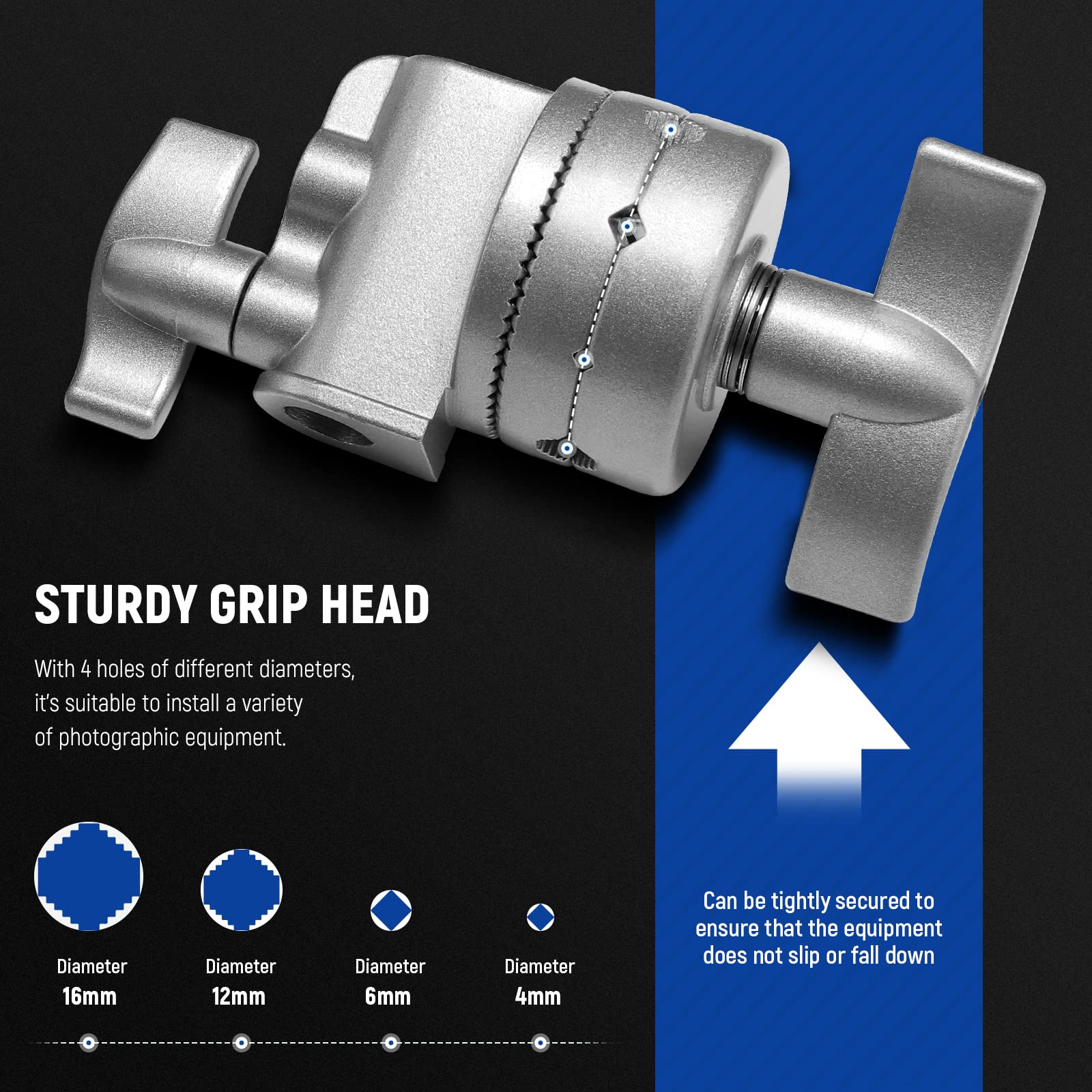 Neewer Multi Functional Heavy Duty 2.5 Inch Grip Head Swivel Head Holder Mounting Adapter For Light Stand, Extension Boom Arm An