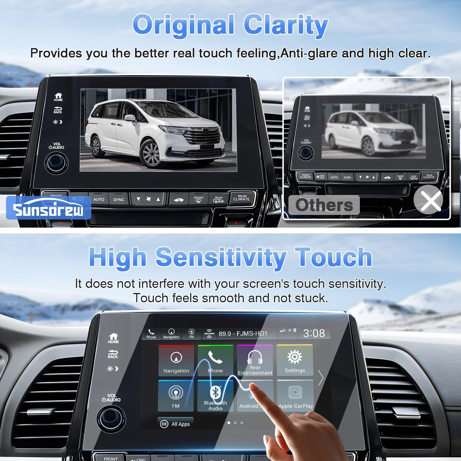 Sunsdrew 2Pcs Odyssey Screen Protector For 2018 2023 2024 Honda Odyssey(Ex/Ex L/Sport/Touring/Elite),8 Inch Touch Screen Radio Display Protector 9H Tempered Glass Protective Film Anti Glare