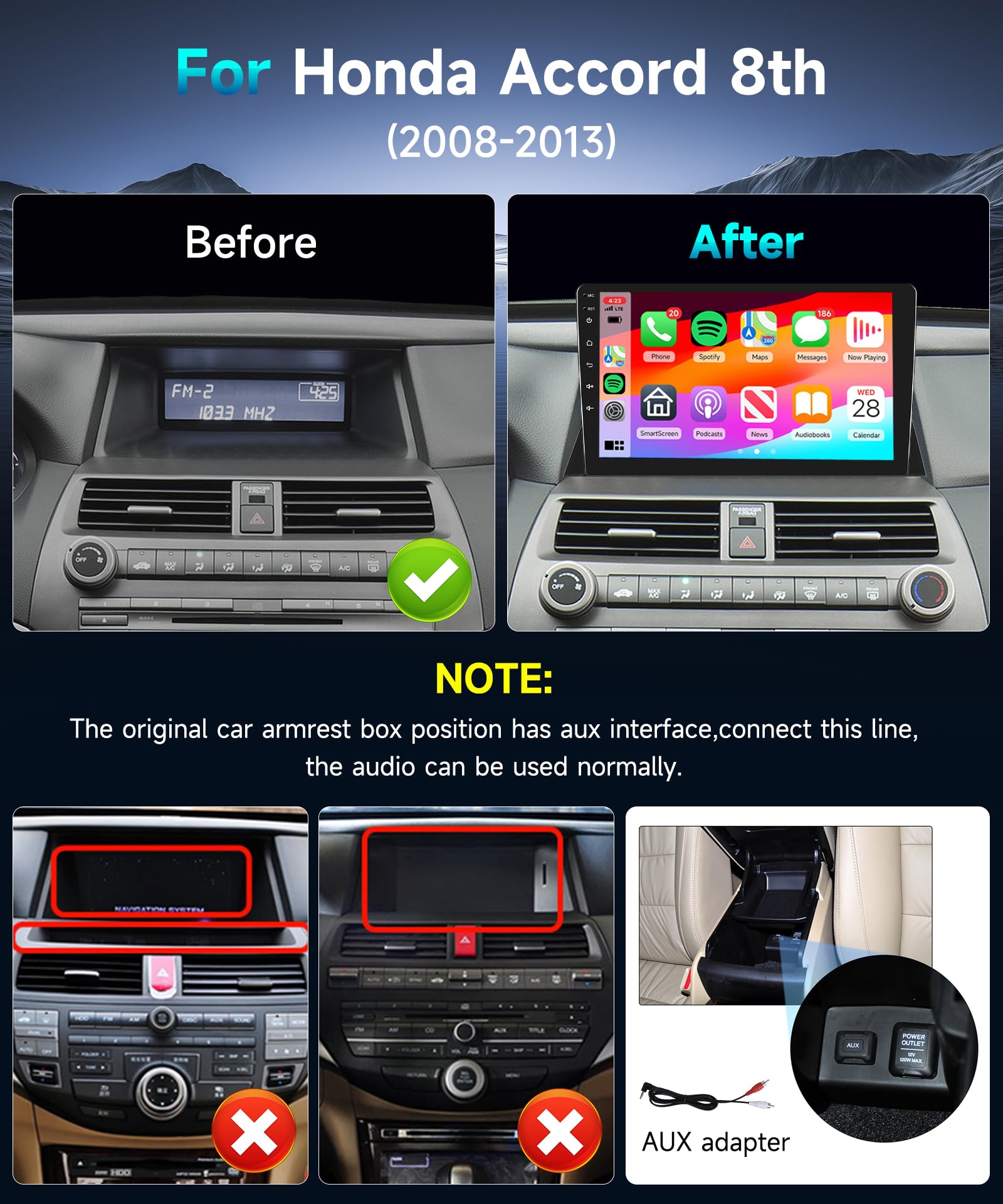 For Honda Accord 8Th 2008 2012 Android Car Radio Stereo With Wireless Carplay Android Auto Podofo 10.1 Inch Touch Screen Gps Nav