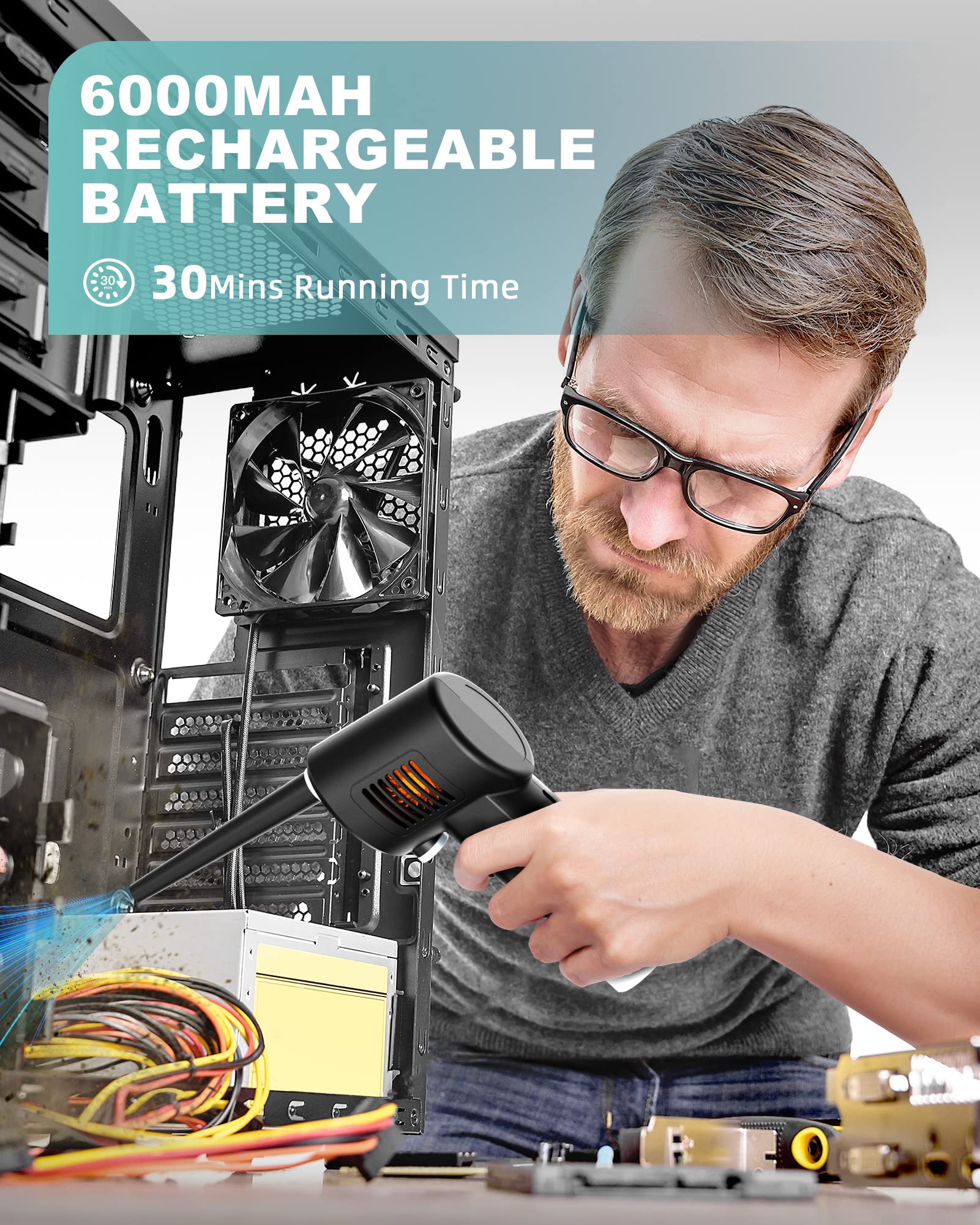 Koonie Cordless Air Duster, Battery Operated Computer Cleaning Duster, Portable Replaces Compressed Air Cans, 6000Mah 10W Fast C