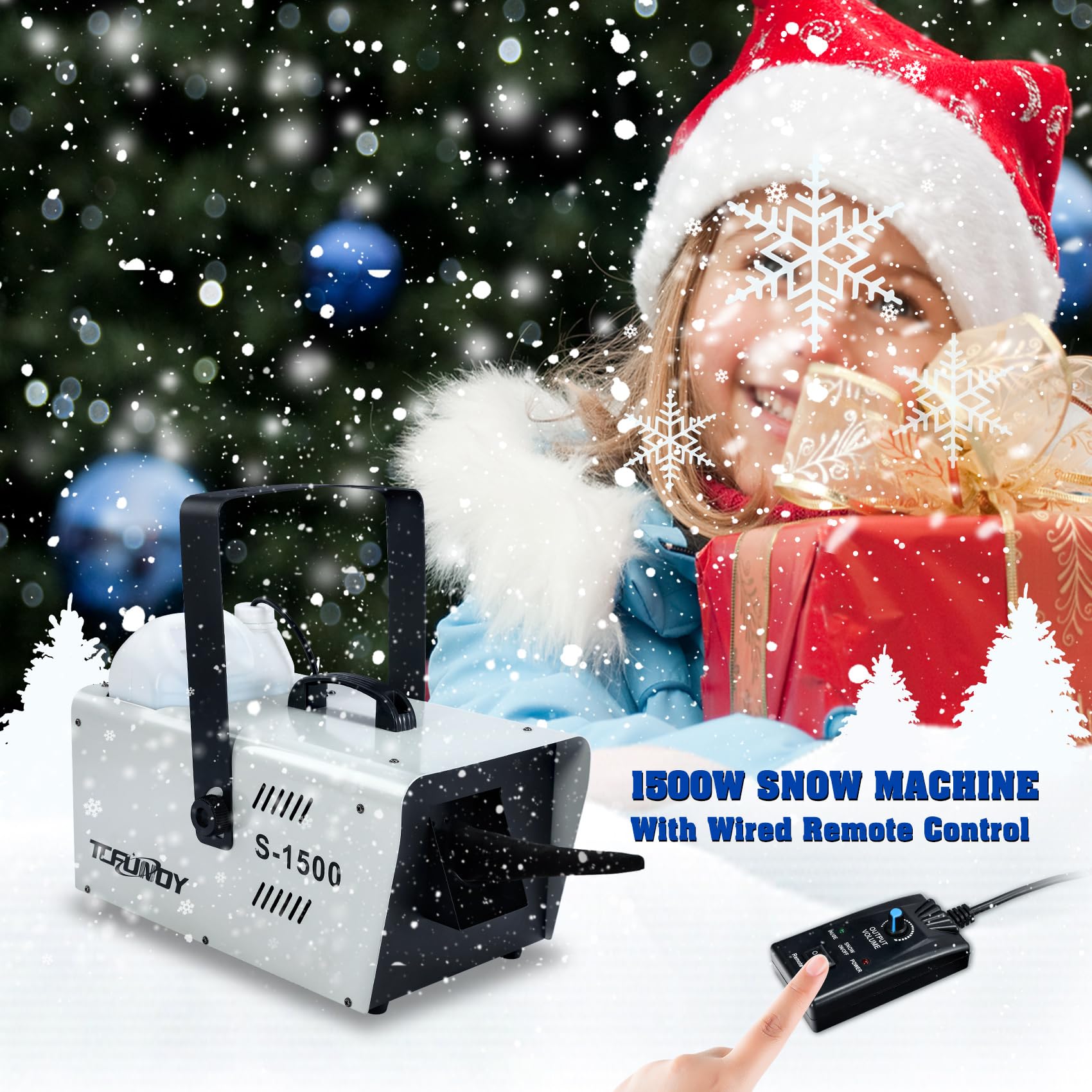 TCFUNDY Snow Machine 1500W for Christmas, Weddings & Parties - Wired Remote Control Snowflake Maker