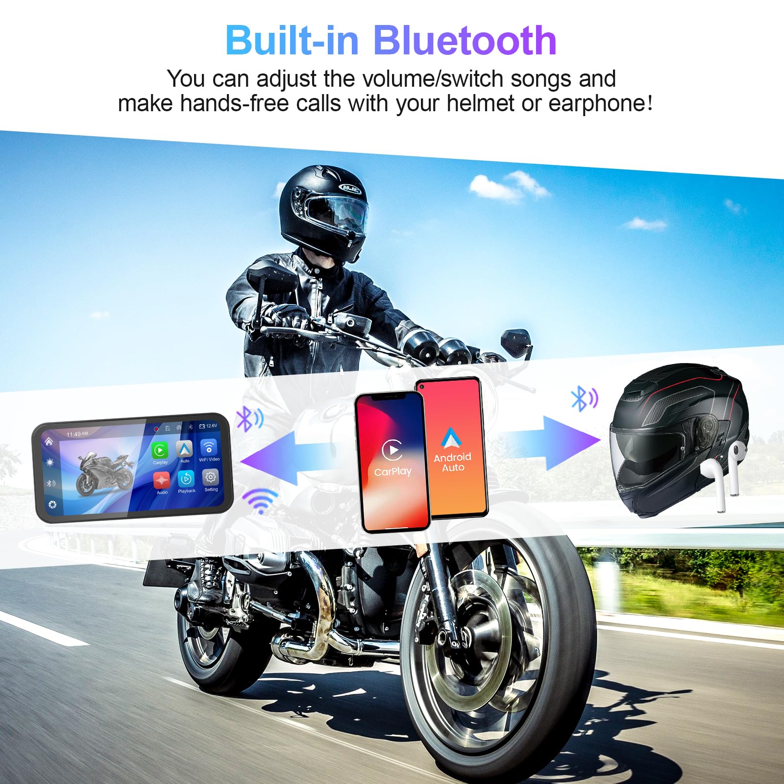 Tenbaba 6.25'' Motorcycle Motorcycle Dash Cam, Wireless Motorcycle Carplay & Android Auto Screen, Motorbike Gps Navigation, Ip67