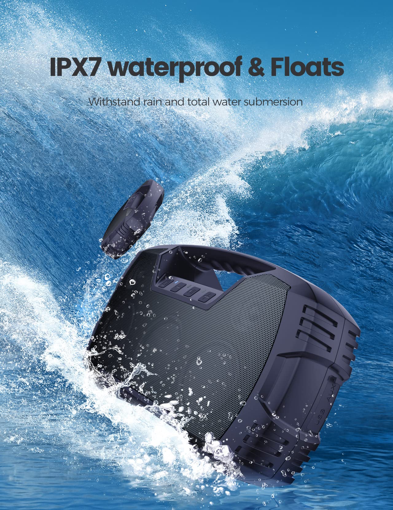 Ipx7 Waterproof Bluetooth Speaker, 40W Portable Wireless Speaker, 32H Playtime, Stereo Loud Sound, Deep Bass, Outdoor Speaker Wi