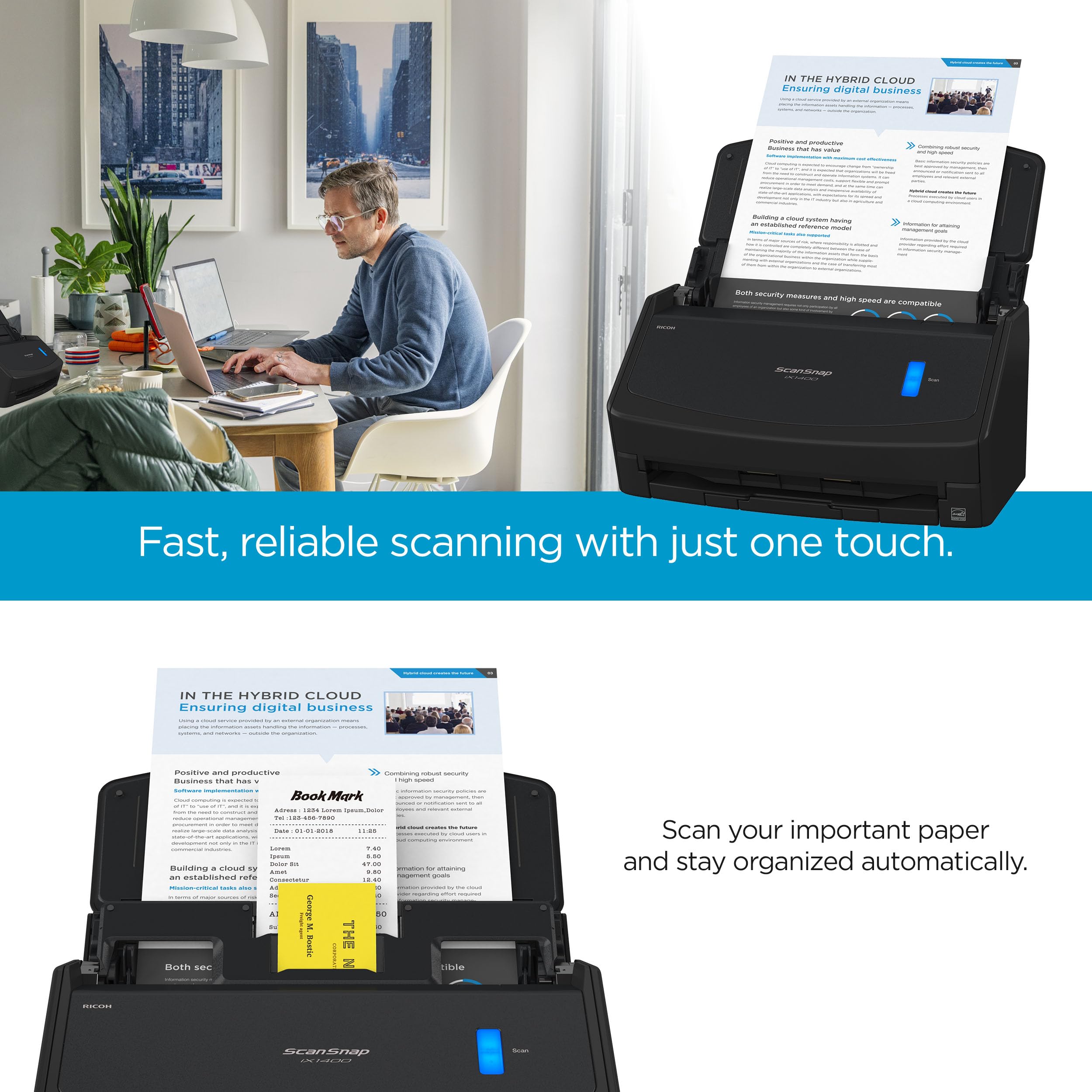 Scansnap Ix1400 High-Speed Simple One-Touch Button Color Document, Photo & Receipt Scanner With Auto Document Feeder For Mac Or