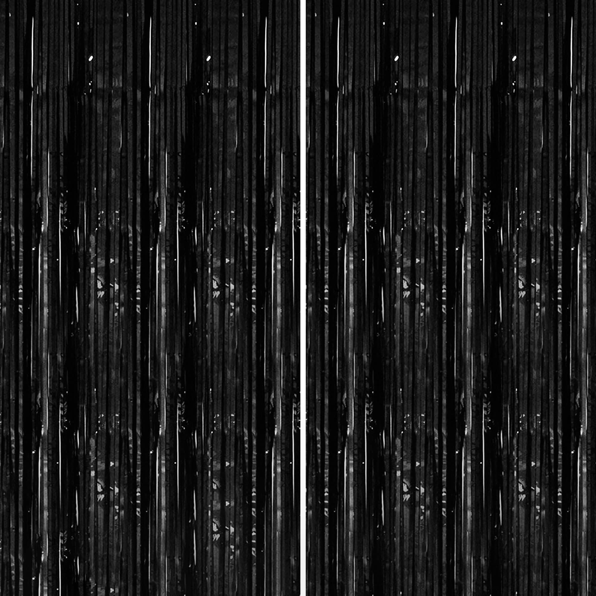 Dazzle Bright 2 Pack Black Backdrop Curtain, 3Ft X 8Ft Metallic Tinsel Foil Fringe Curtains Photo Booth Background For Baby Show