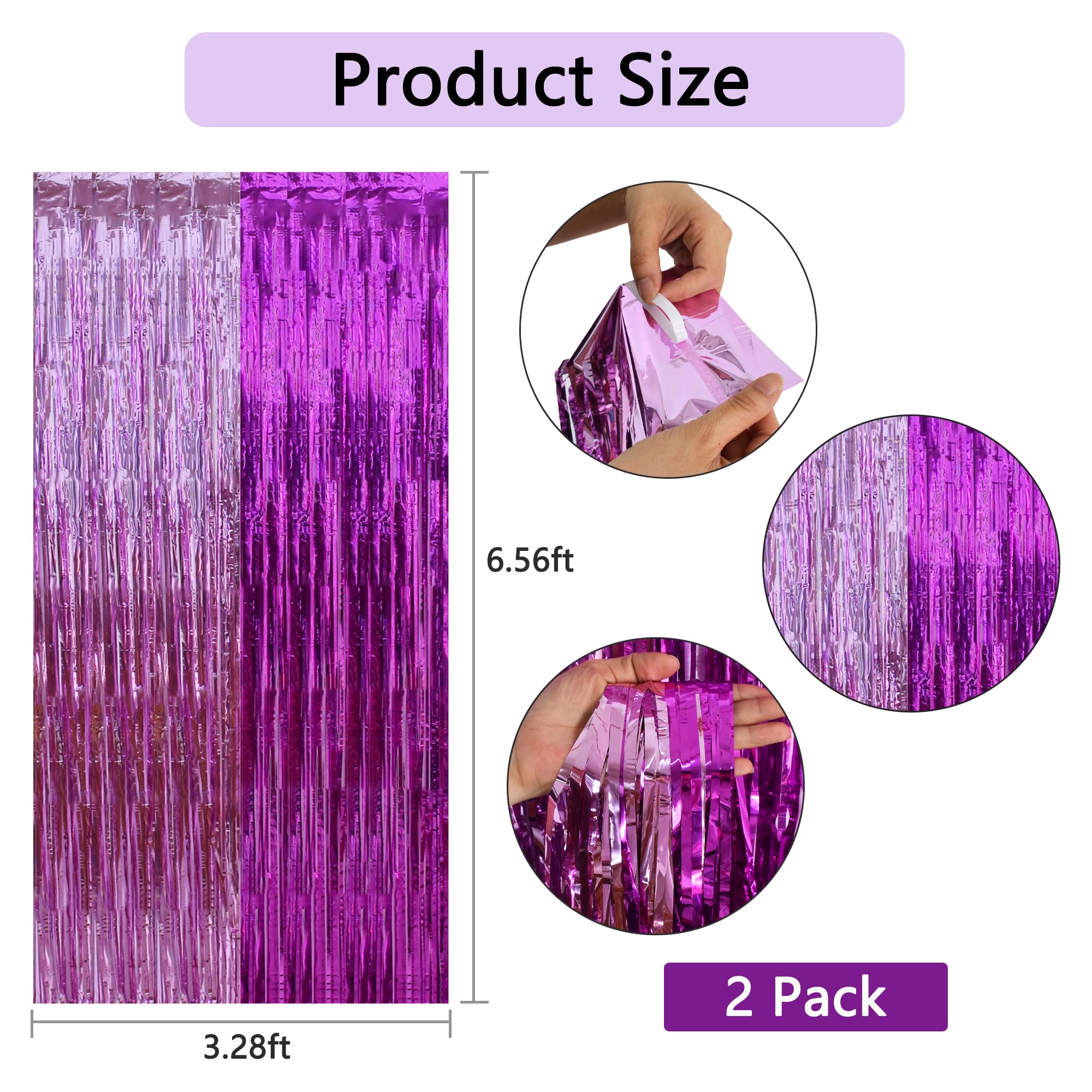 Beishida 2Pcs Hot Pink Pink Door Streamer Hot Pink Backdrop Foil Fringe Tinsel Girls Hot Girls Curtains Backdrops For Birthday B