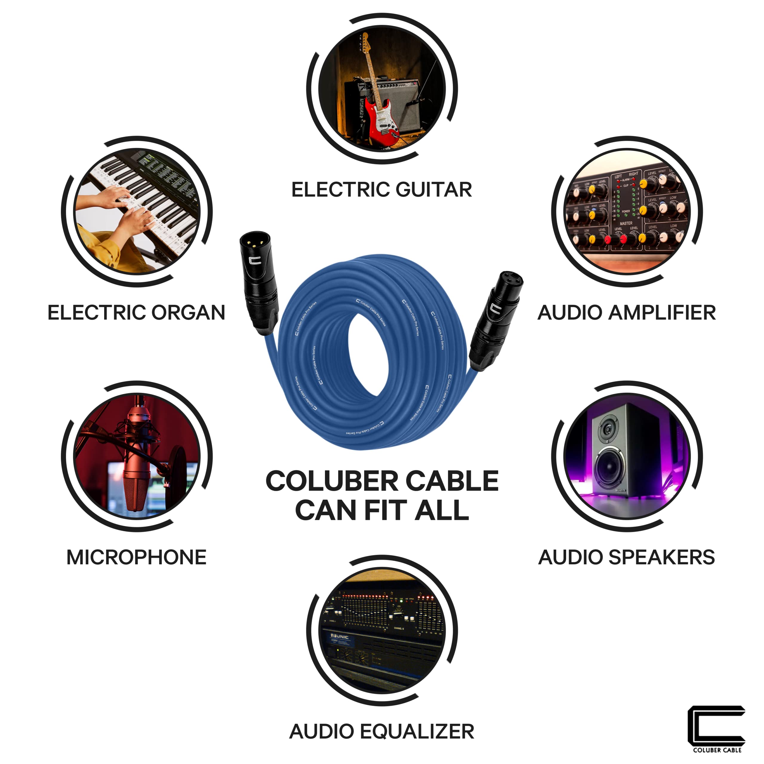 Balanced Xlr Cable Male To Female   35 Feet Blue   Pro 3 Pin Microphone Connector For Powered Speakers, Audio Interface Or Mixer