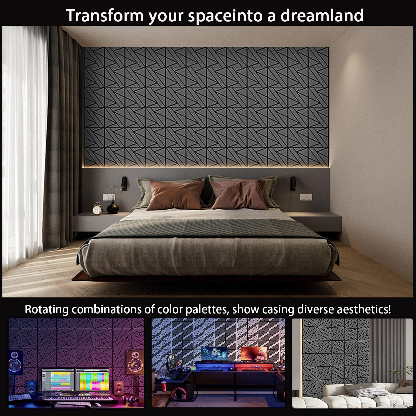 8 Pack Self Adhesive Soundproof Wall Panels, 12 X 12 X 0.47 In Sound Proof Foam Panels For Walls, 1.2Lb/Ft High Density, Thicker