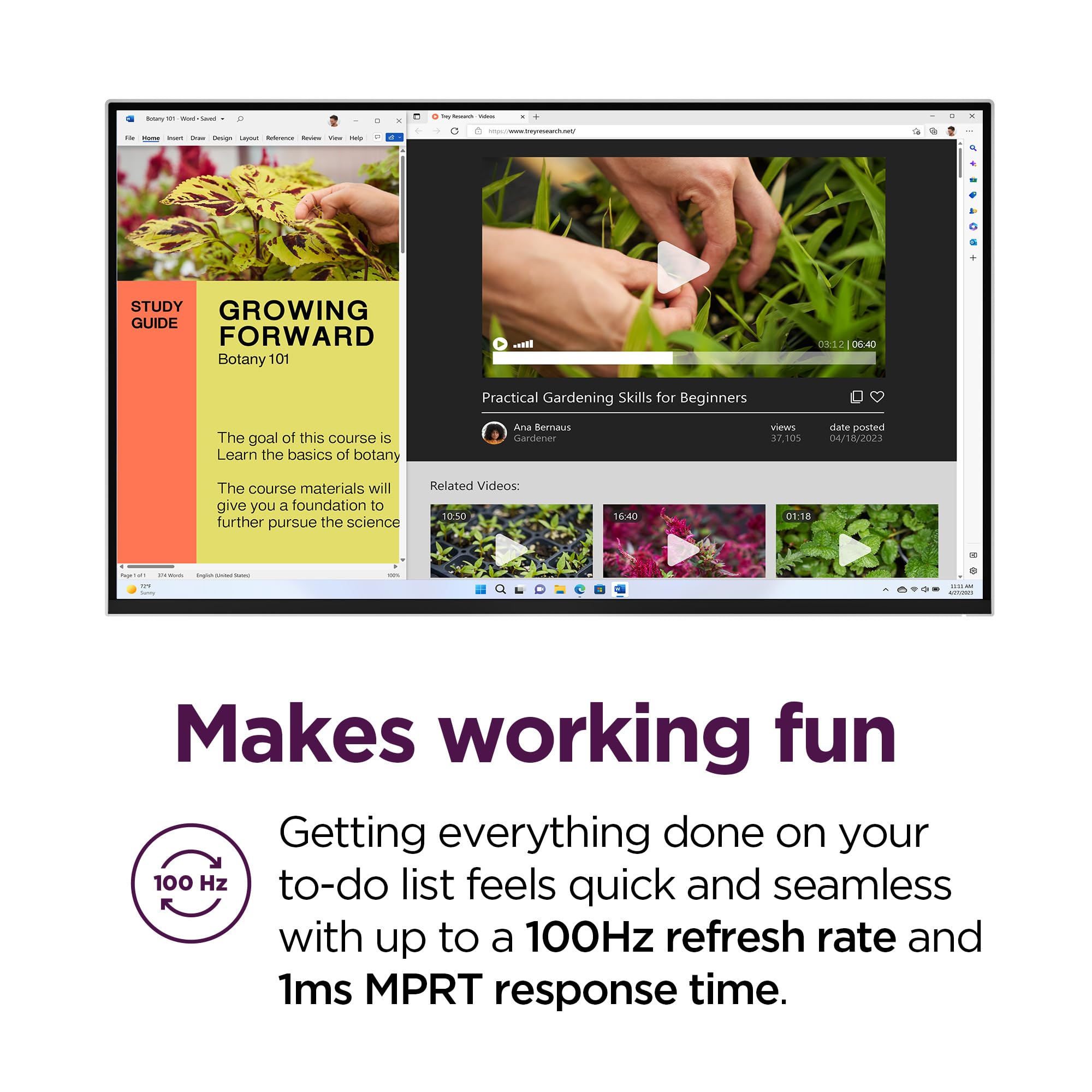 Lenovo L27H-4A Monitor, 23.8 Qhd Ips Panel Display, 100Hz, Hdr10, Usb-C- Waves Maxxaudio, 1Ms Mprt, Cloud Grey Nearedgeless Desi