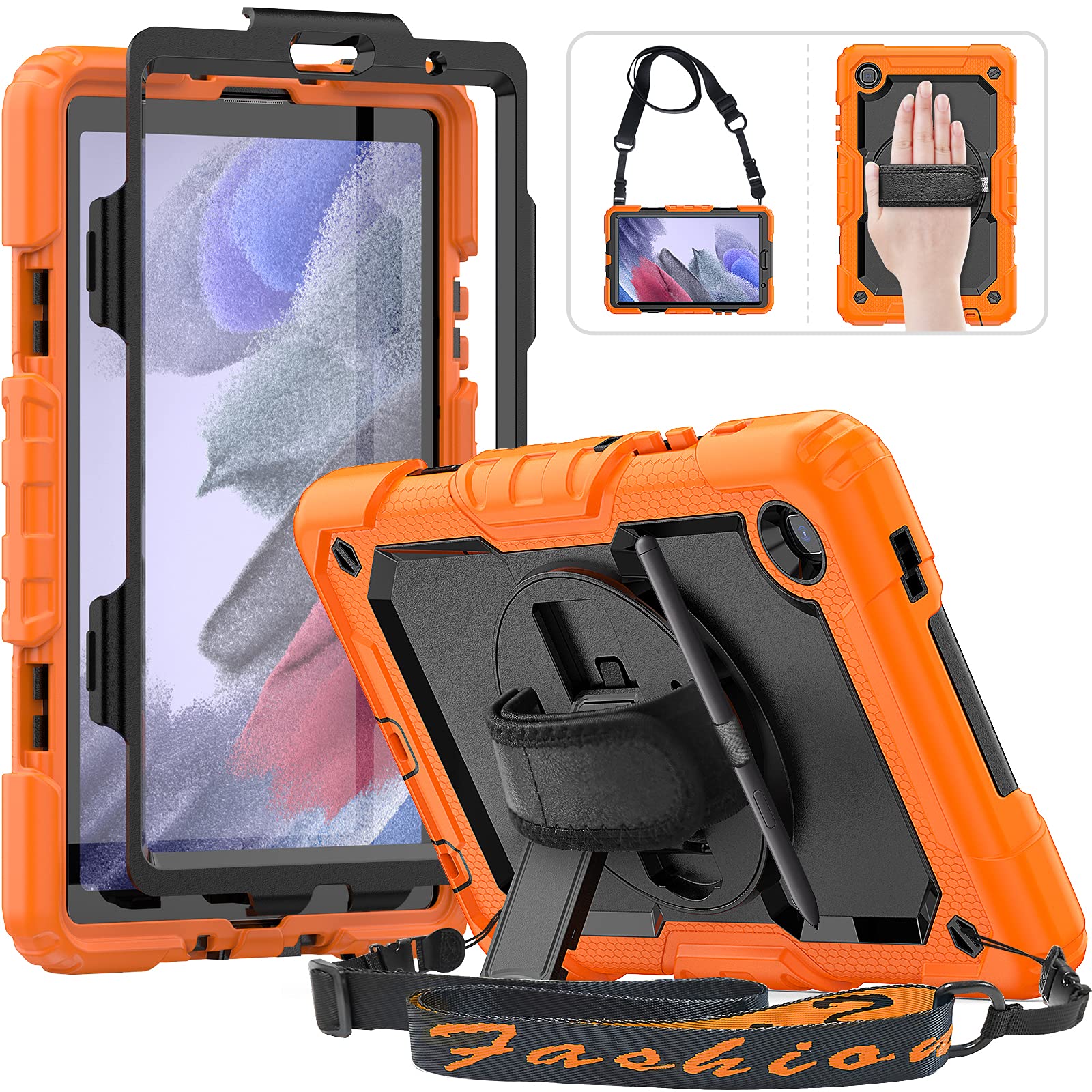 Hxcaseac Case For Samsung Tab A7 Lite 8.7 Inch T220/T225/T227 With Screen Protector Pen Holder [360 Rotating Hand Strap] &Stand,