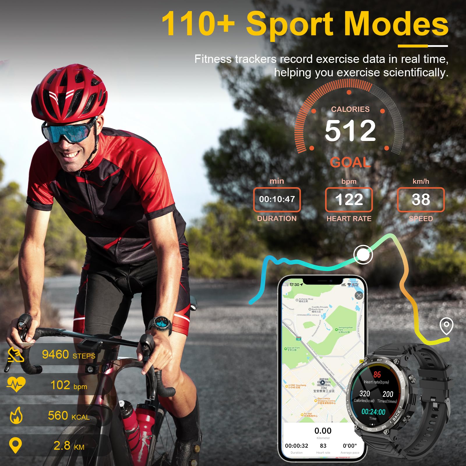 Smart Watches For Men-Bluetooth Call, 1.52 '' Military Smart Watch For Android Iphone, Waterproof Fitness Tracker Watch With Sle