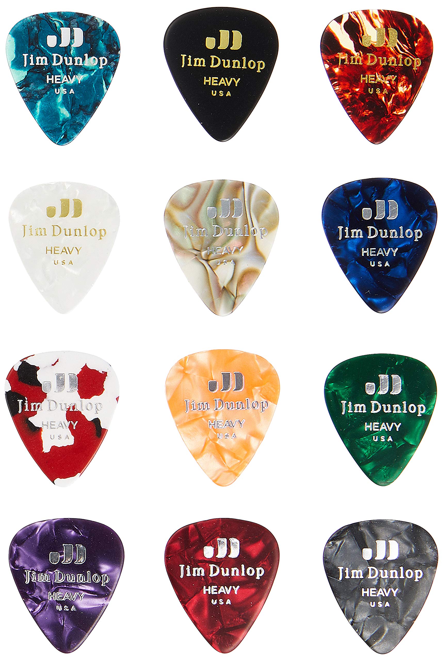 Dunlop Heavy Celluloid Guitar Pick Variety Pack, 12 Pack