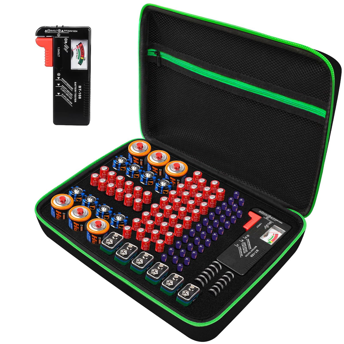 Stukcaze Battery Organizer Storage Case With Tester For Aa Aaa C D 9V Battery Holder 7 Batteries Variety Pack 111 Batteries Mesh