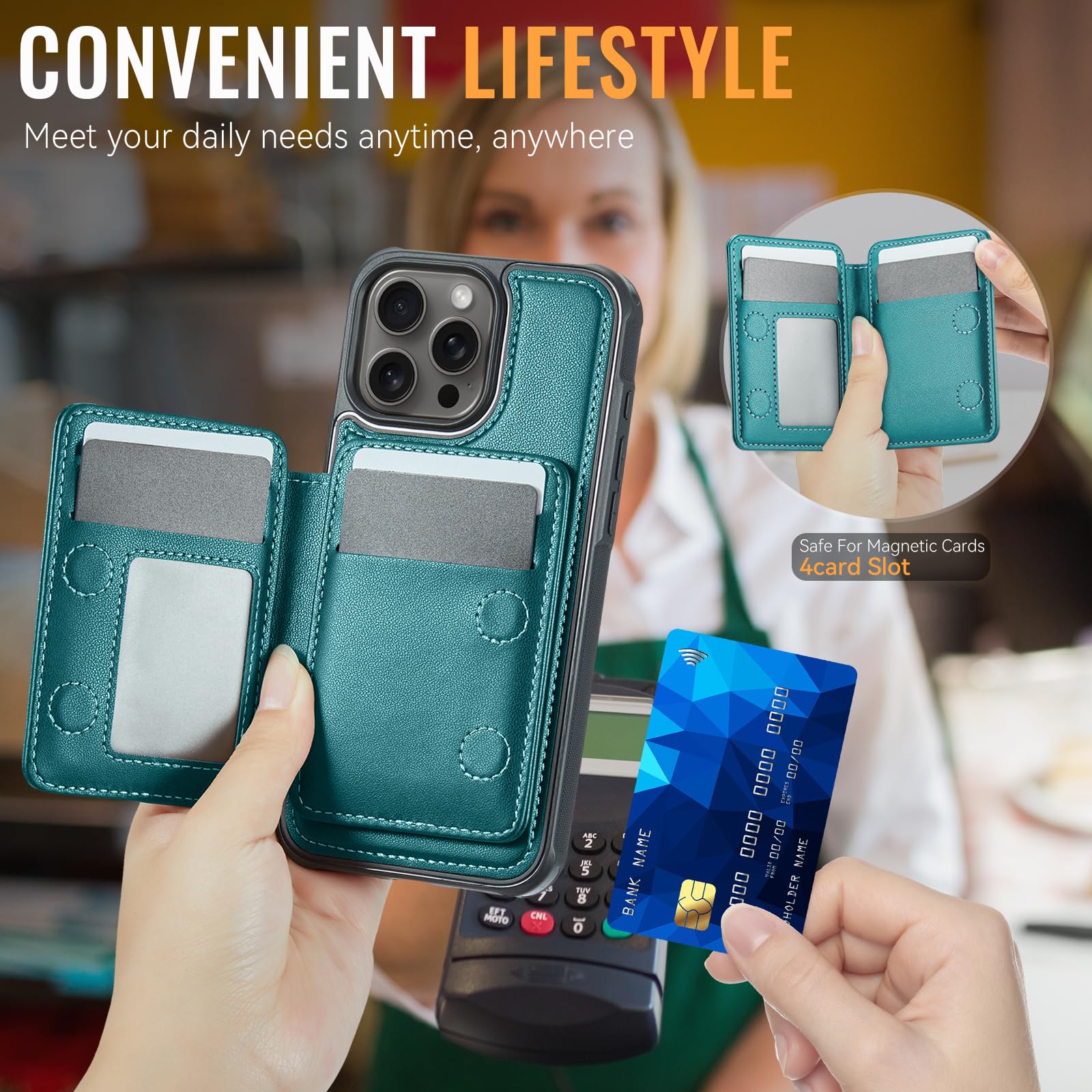 Usroom Compatible With Magsafe For Iphone 15 Pro Max Wallet Case Magnetic Card Holder, Rfid Blocking 2 In 1 Detachable Kickstand