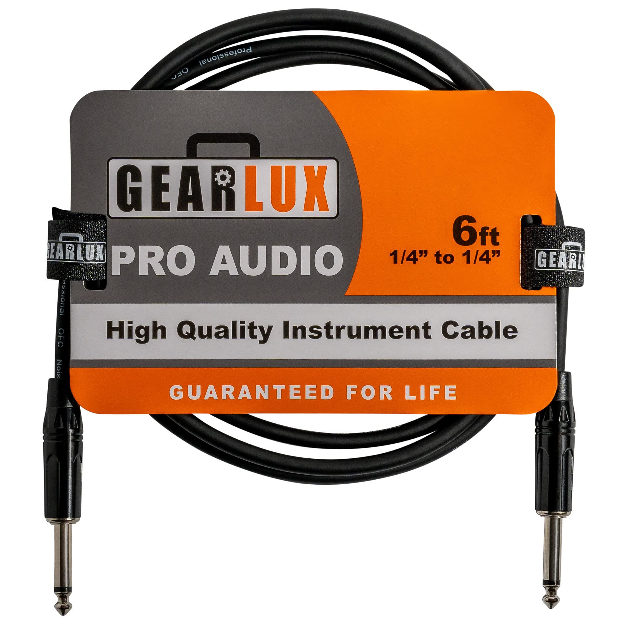 Gearlux Instrument Cable/Guitar Cable, 1/4 Inch To 1/4 Inch, Black, 6 Feet   1 Pack