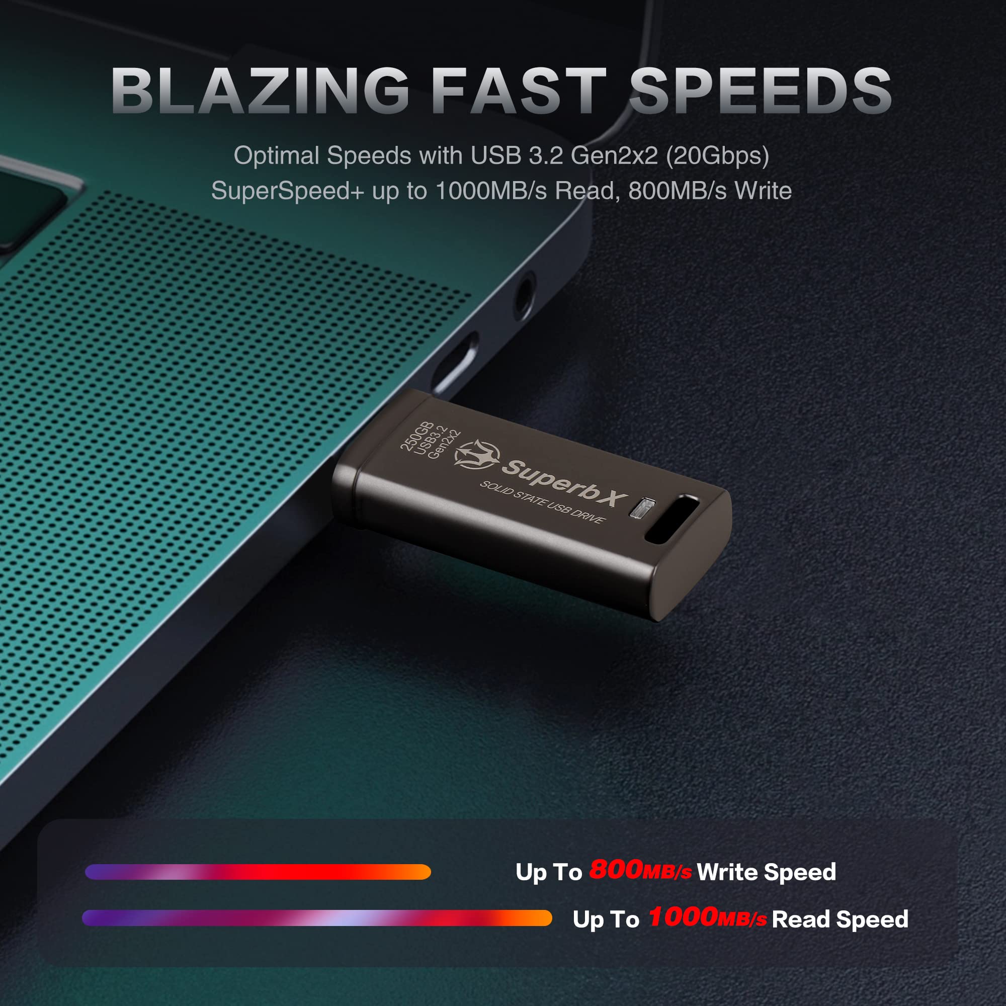 Tridenite Portable Ssd 250Gb Solid State Usb Drive, Usb 3.2 Gen2X2 Superspeed+, Uasp Compatible, Superbx Metal Body Protection.