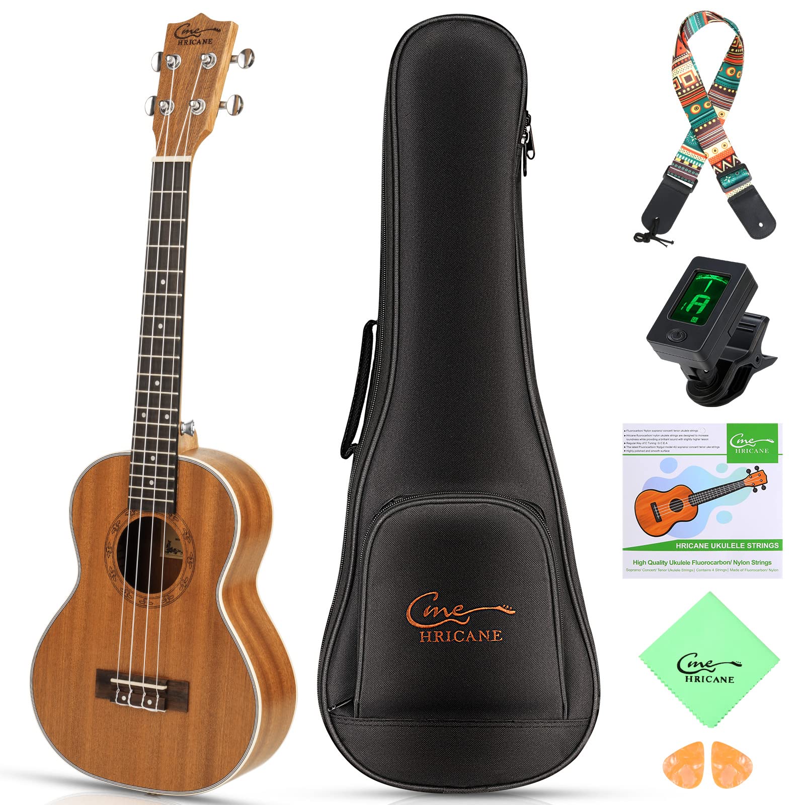 Hricane Tenor Ukulele 26 Inch Professional Ukelele For Beginners Adults, Uks 3 Sapele Hawaiian Ukele With Bag, Digital Tuner, St