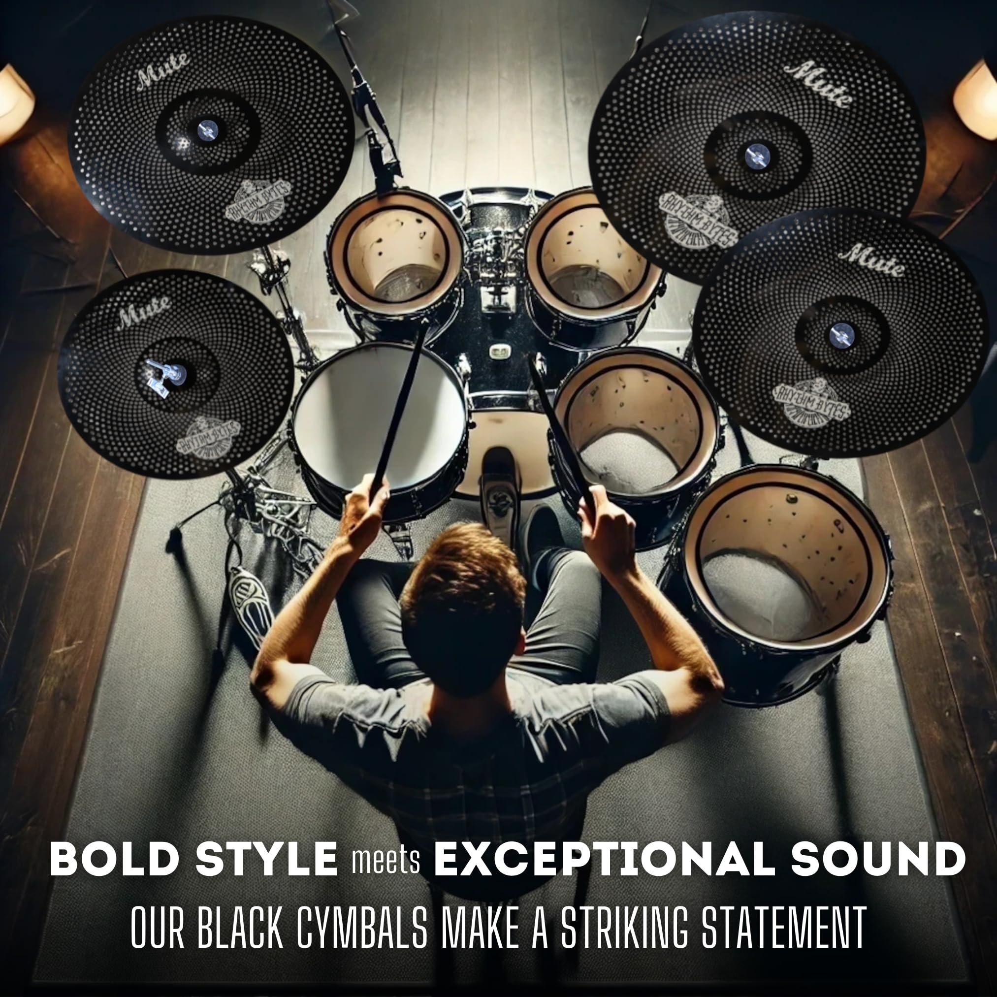 Rhythm Bytes Low Volume Cymbal Pack | 5-Piece Quiet Cymbal Set | Silent Cymbals For Drums - 14 Hi-Hats, 16 & 18 Crash Cymbals, 2