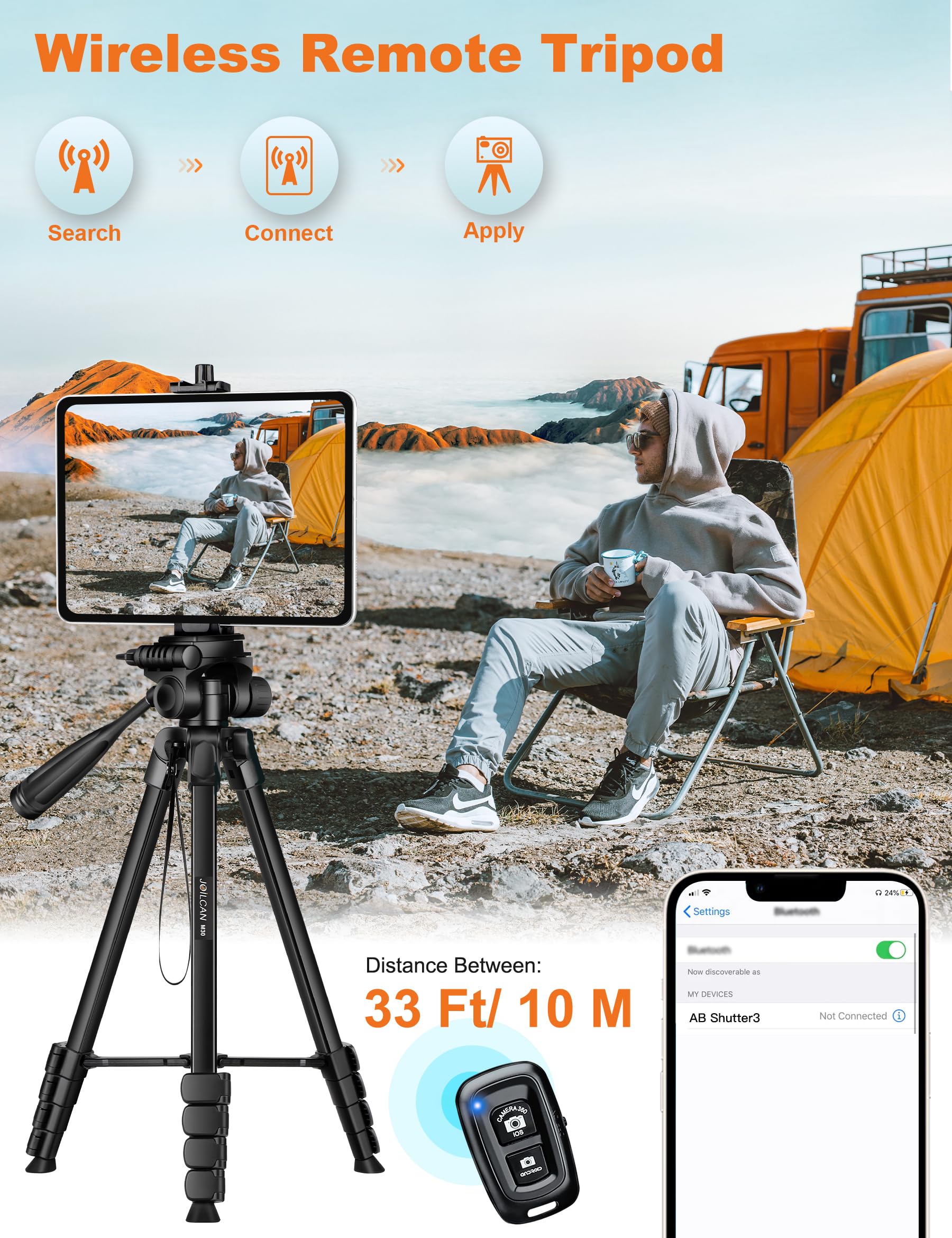 Joilcan Phone Tripod Stand, 68'' Tripod For Ipad Iphone Tablet With Remote Universal Holder Carry Bag, Travel Aluminum Tripod Fo