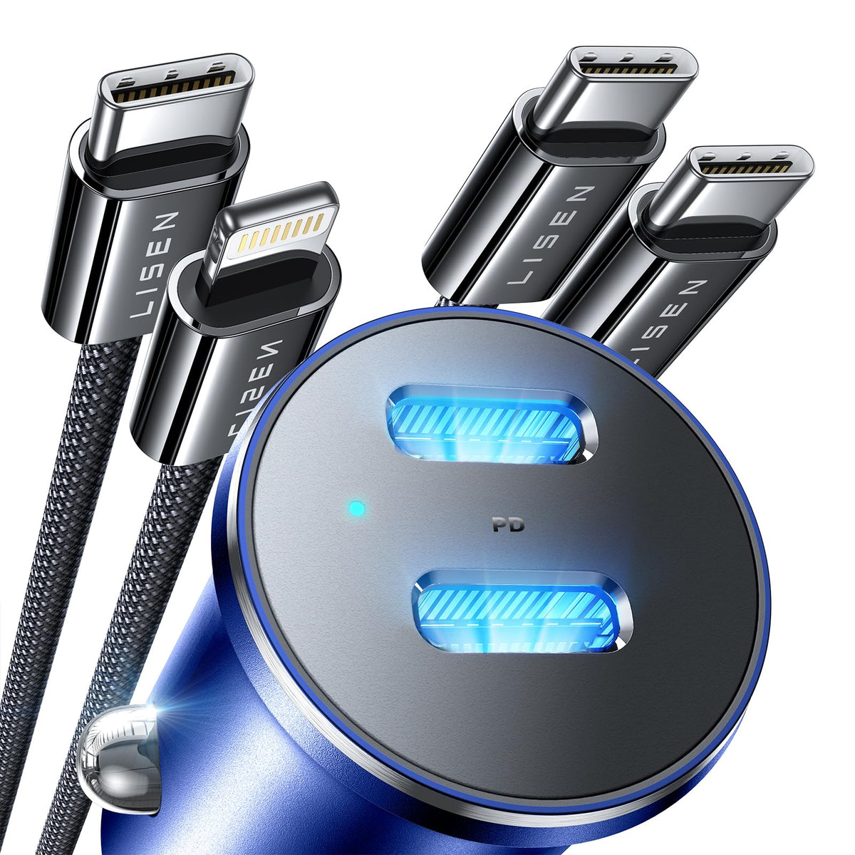 Lisen Dual Usb C Port Pd45W Iphone Car Charger Fast Charging With Usb C Cable & Lightning Cable, Mini Car Charger Usb C For Ipho