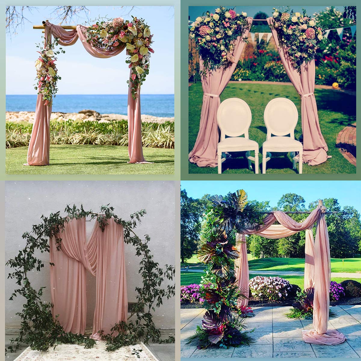 Socomi Wedding Arch Draping Fabric 2 Panels 29'' X 19Ft Dusty Rose Sheer Chiffon Curtain Drapes 6 Yards For Wedding Ceremony Bir