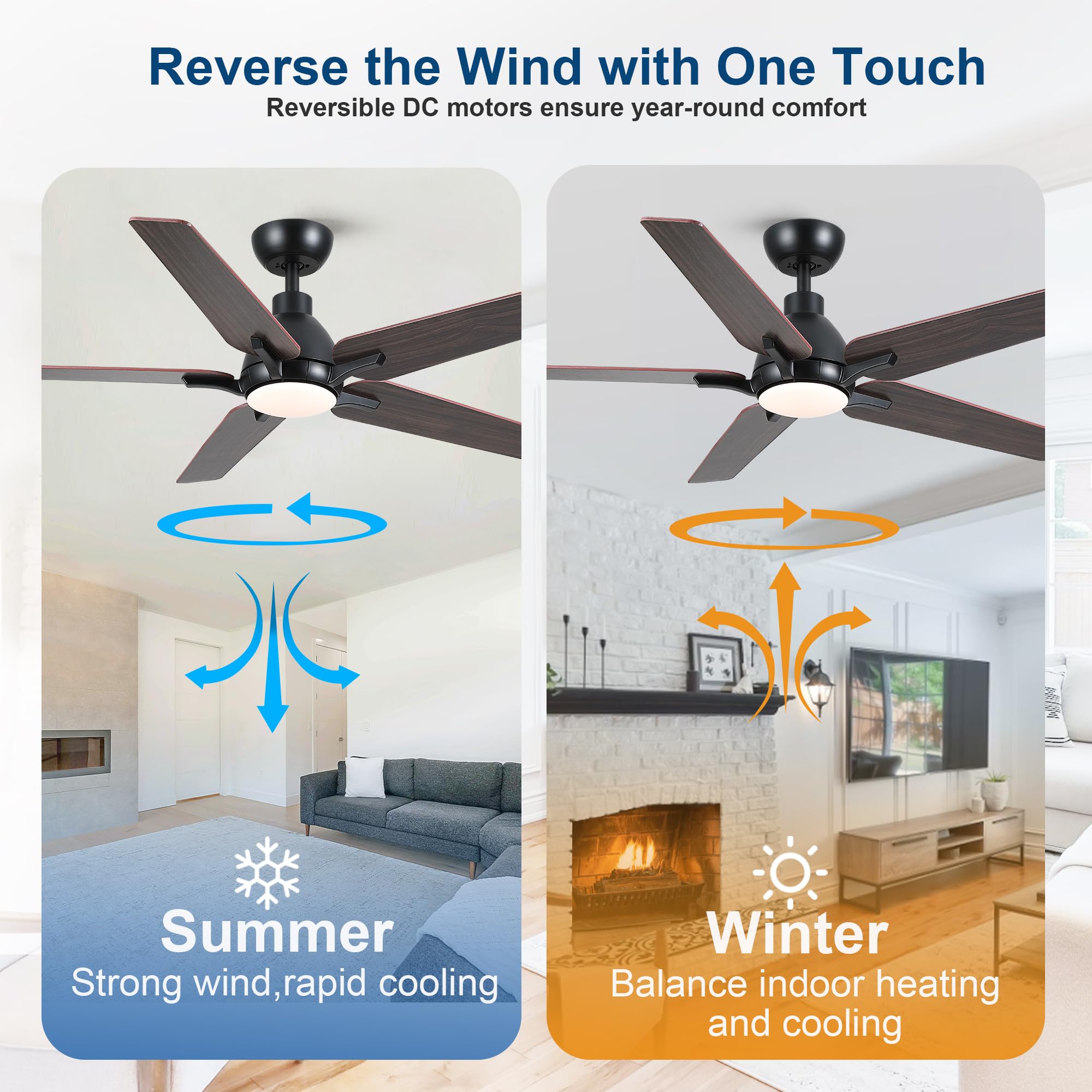 52 Inch Ceiling Fans With Lights And Remote, Black Brown Modern Ceiling Fan For Bedroom, Living Room, Dining Room, Patio, 3Cct D